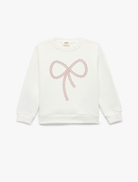 Uzun Kollu Bisiklet Yaka Şardonlu Fiyonk Baskılı Sweatshirt
