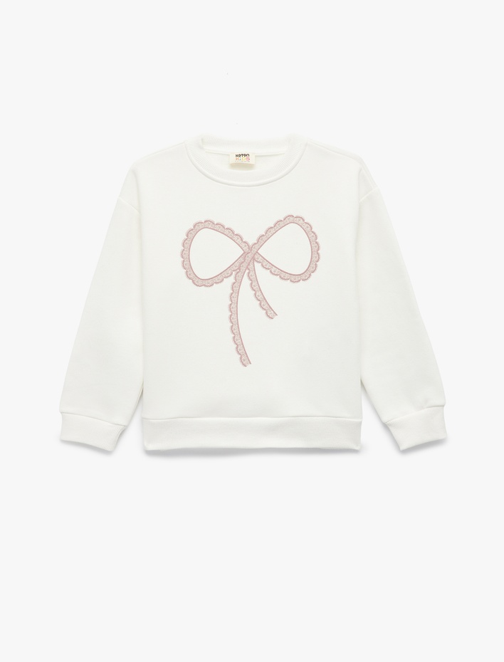 Kız Çocuk Uzun Kollu Bisiklet Yaka Şardonlu Fiyonk Baskılı Sweatshirt