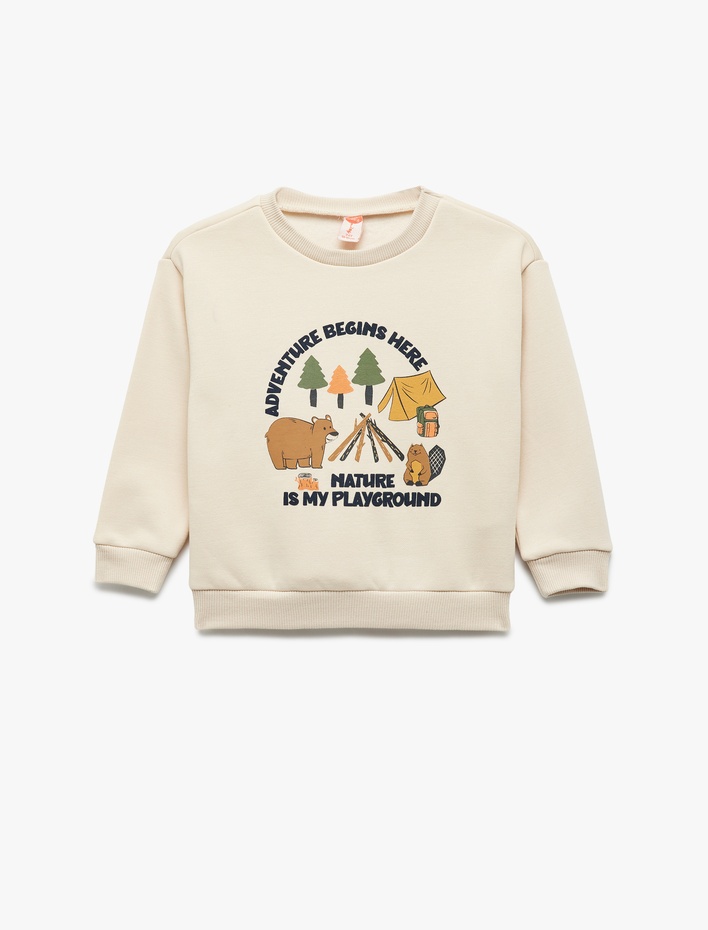 Erkek Bebek Uzun Kollu Şardonlu Bisiklet Yaka Baskılı Sweatshirt