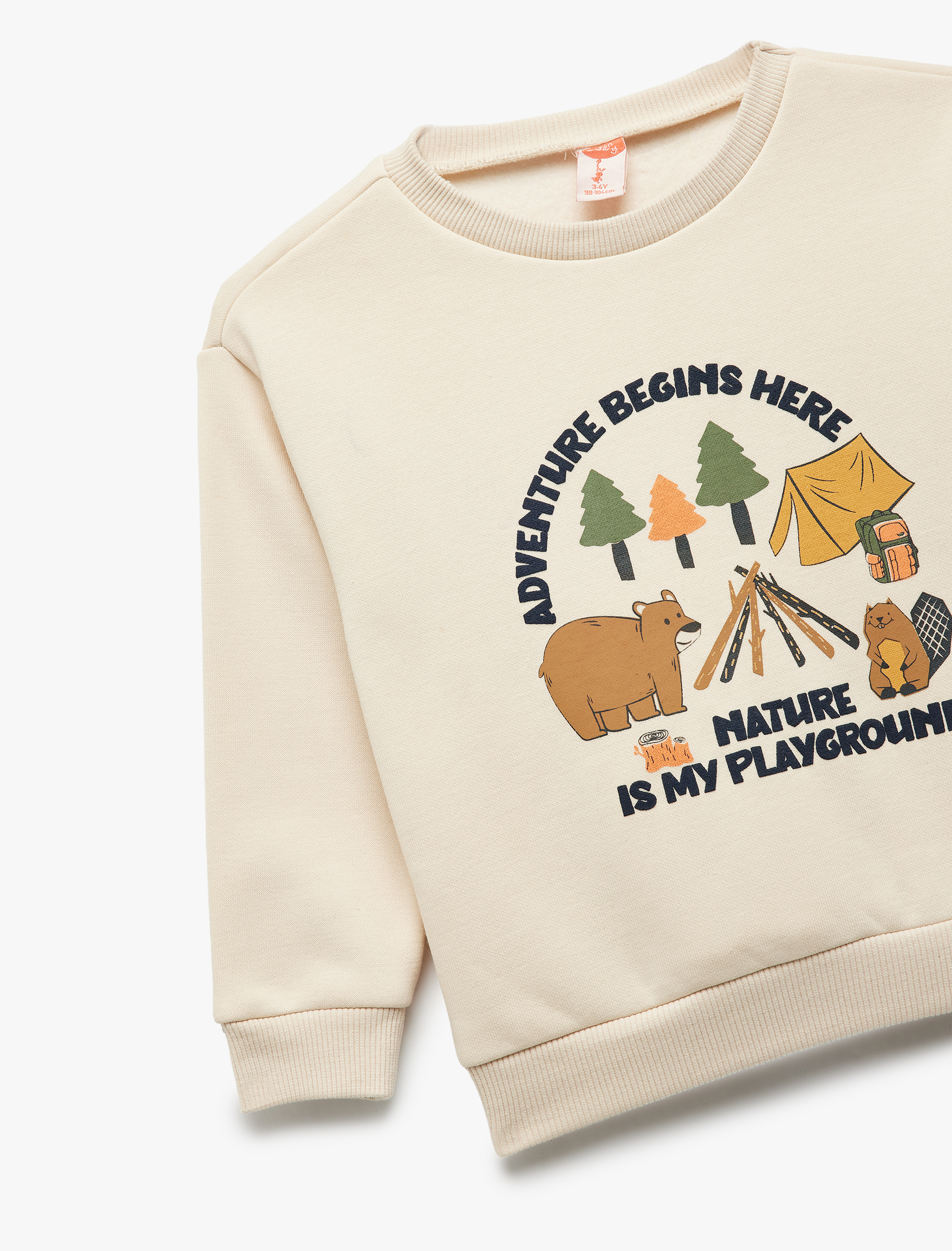  Erkek Bebek Uzun Kollu Şardonlu Bisiklet Yaka Baskılı Sweatshirt