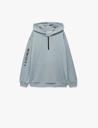 Şardonlu Uzun Kollu Fermuarlı Kapşonlu Sweatshirt