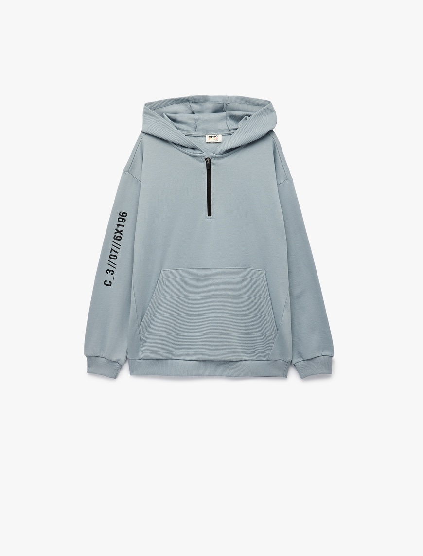  Erkek Çocuk Şardonlu Uzun Kollu Fermuarlı Kapşonlu Sweatshirt