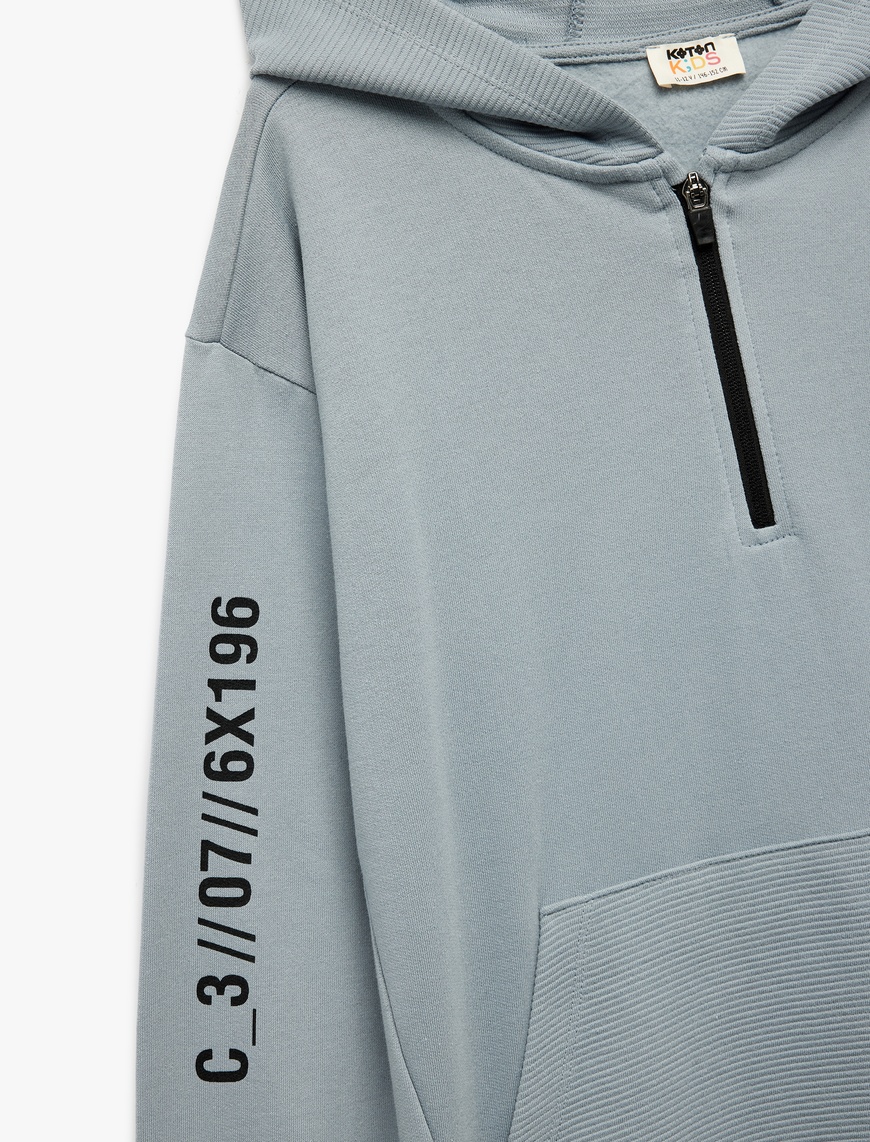  Erkek Çocuk Şardonlu Uzun Kollu Fermuarlı Kapşonlu Sweatshirt