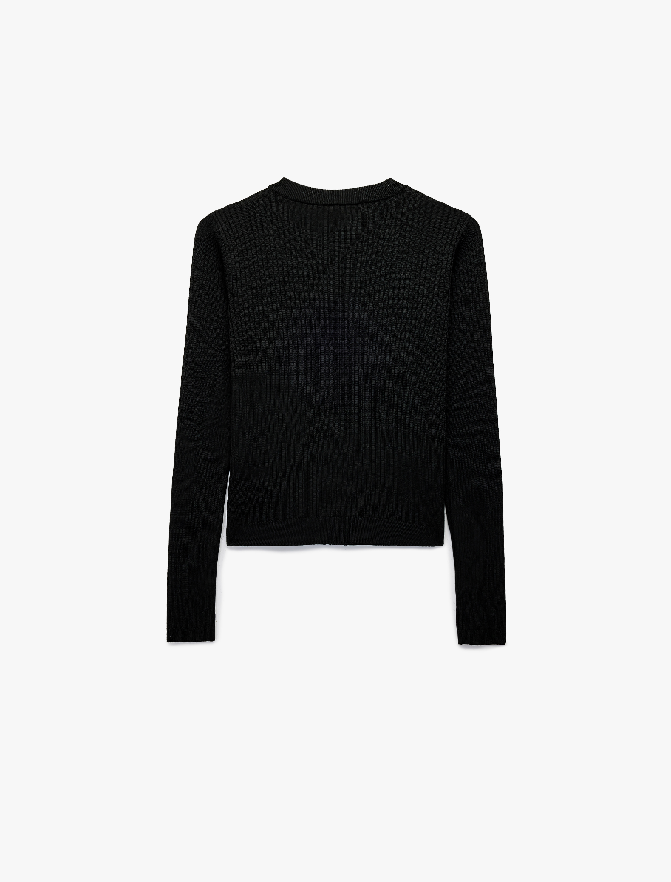   Düğmeli Uzun Kollu Bisiklet Yaka Taşlı Triko Hırka