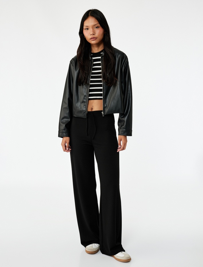  Yüksek Bel Bağcıklı Geniş Paça Pantolon