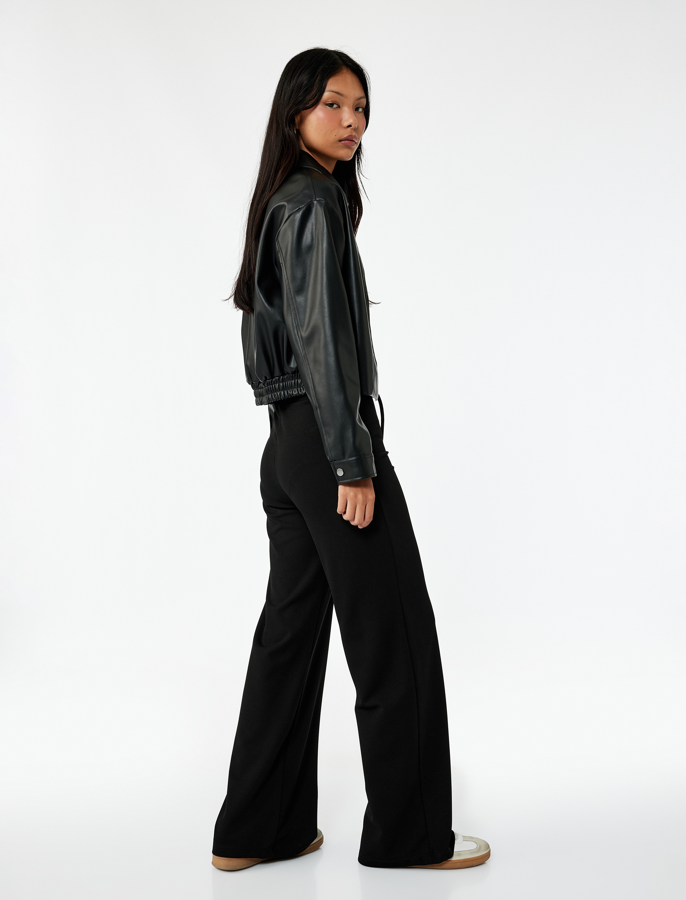   Yüksek Bel Bağcıklı Geniş Paça Pantolon