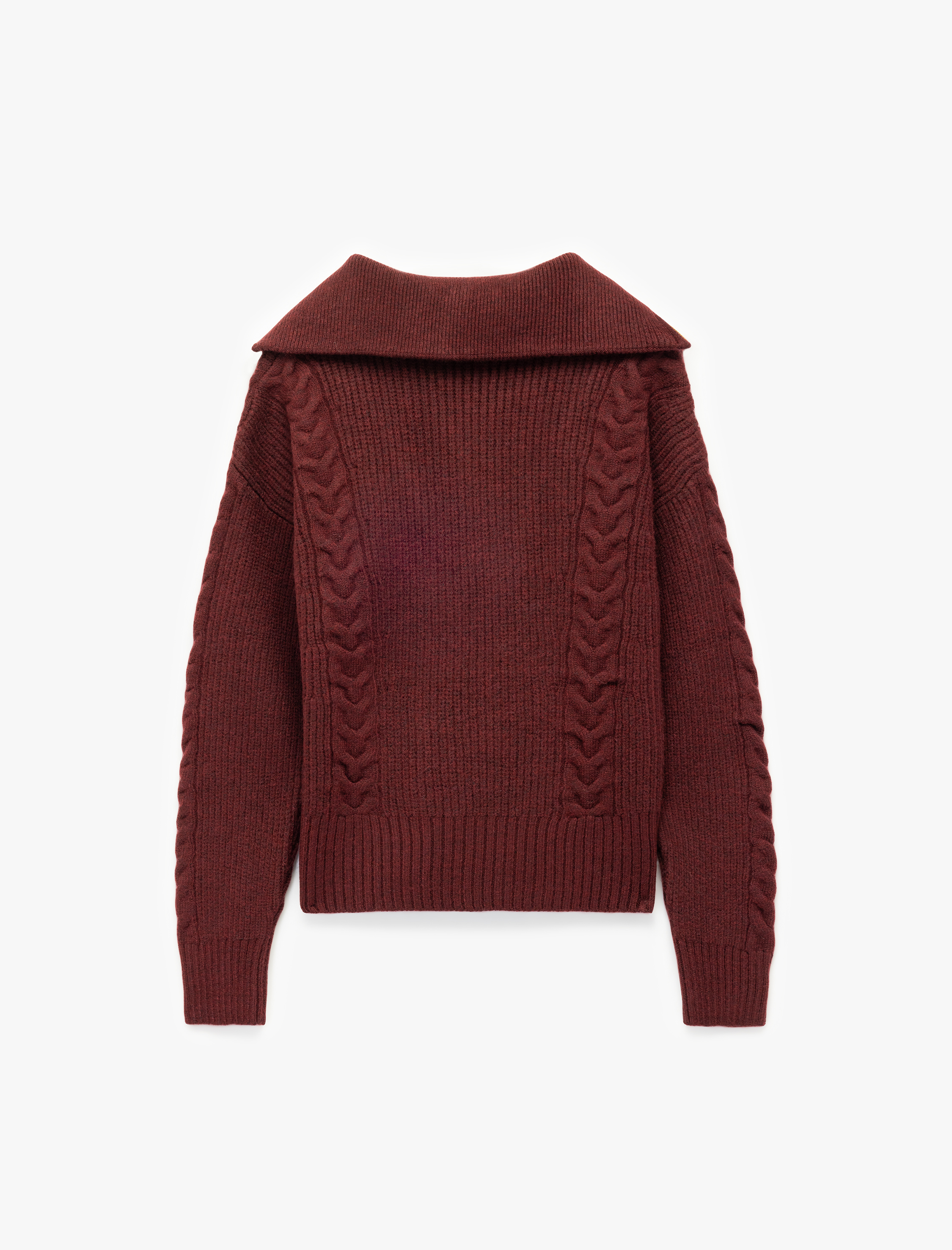   Saç Örgü Dokulu Yarım Fermuarlı Yaka Uzun Kollu Triko Kazak