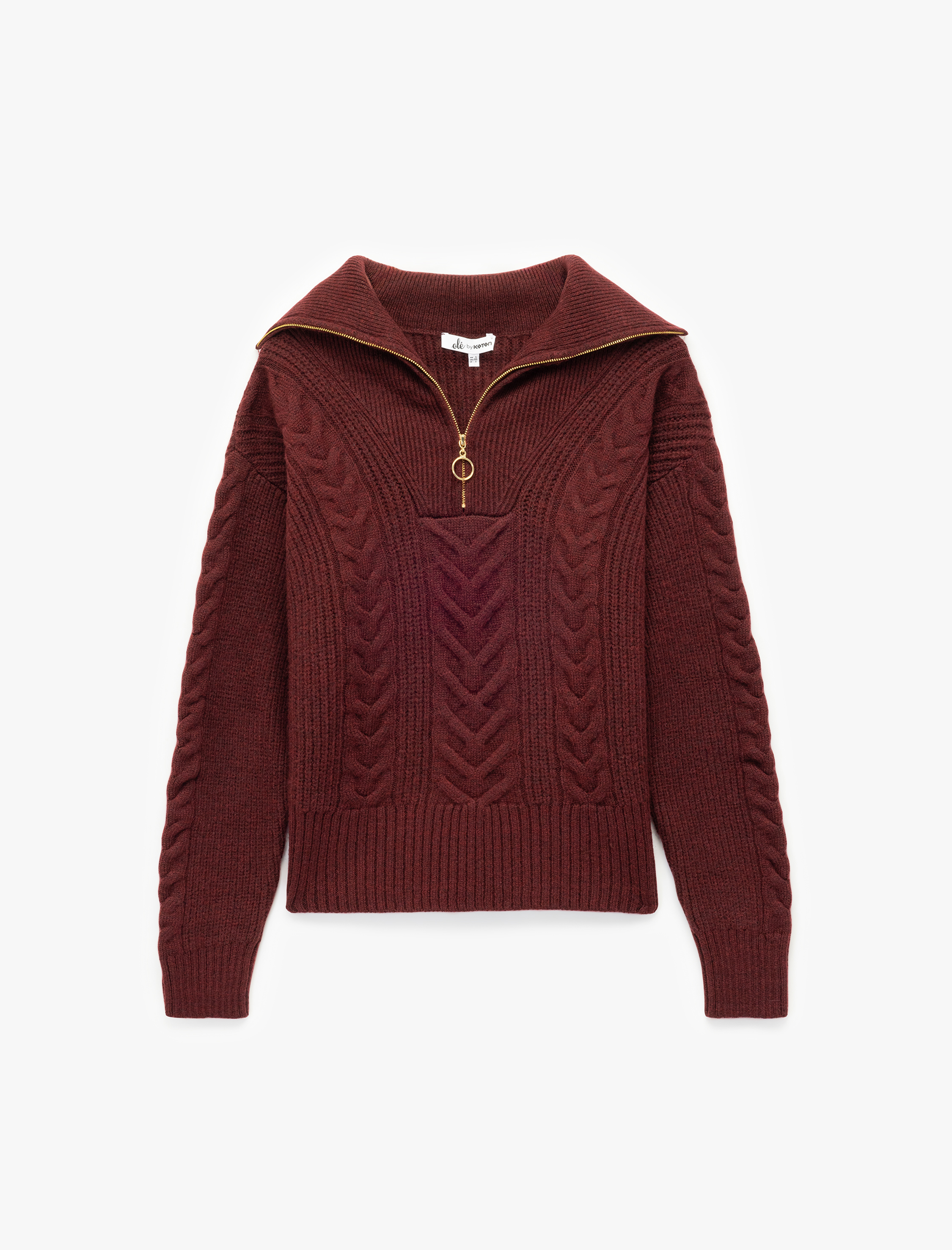   Saç Örgü Dokulu Yarım Fermuarlı Yaka Uzun Kollu Triko Kazak