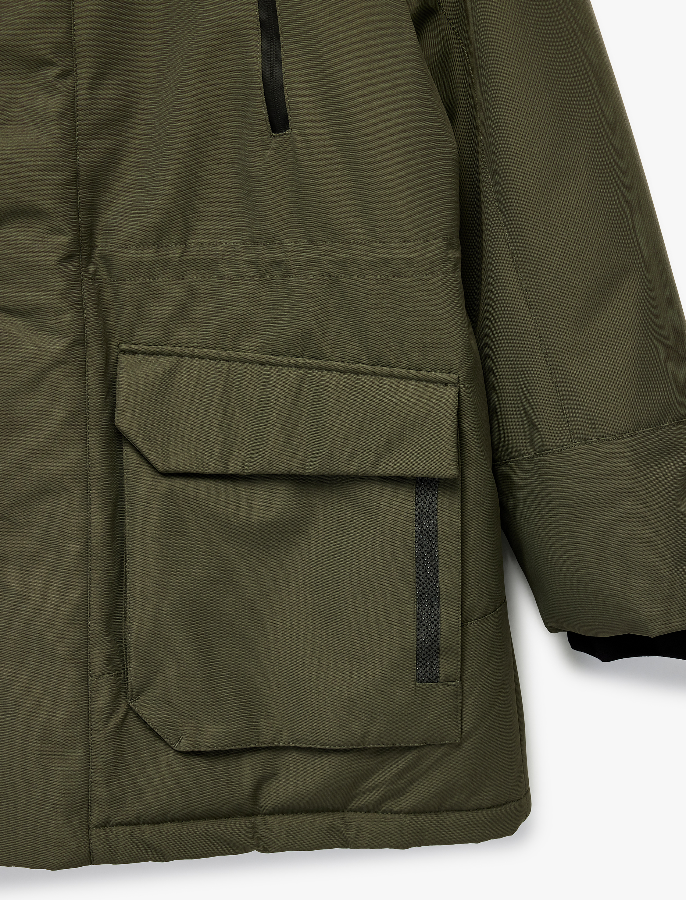   Uzun Kollu Kapaklı Cepli Fermuarlı Suni Kürklü Kapşonlu Parka