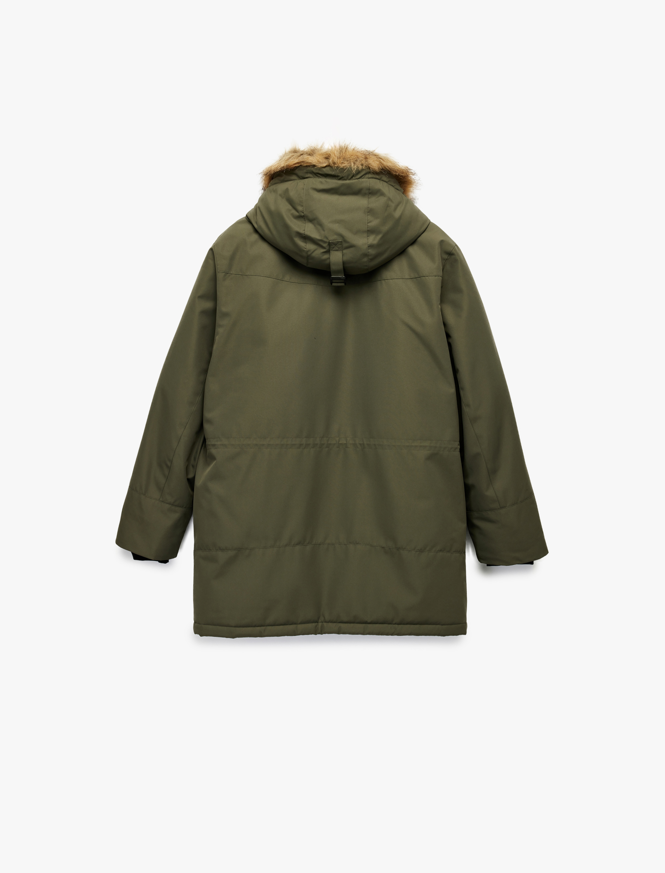   Uzun Kollu Kapaklı Cepli Fermuarlı Suni Kürklü Kapşonlu Parka