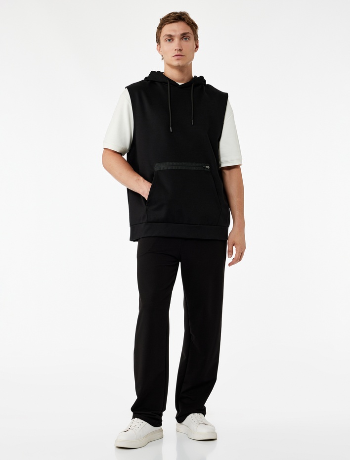  Pamuklu Biyeli Cep Detaylı Beli Bağcıklı Eşofman Altı