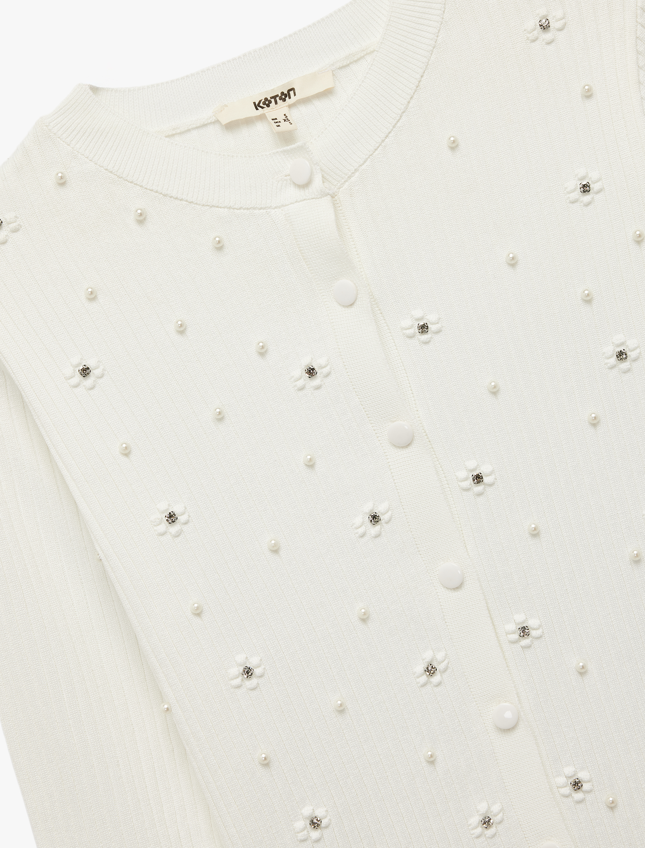   Düğmeli Uzun Kollu Bisiklet Yaka Taşlı Triko Hırka