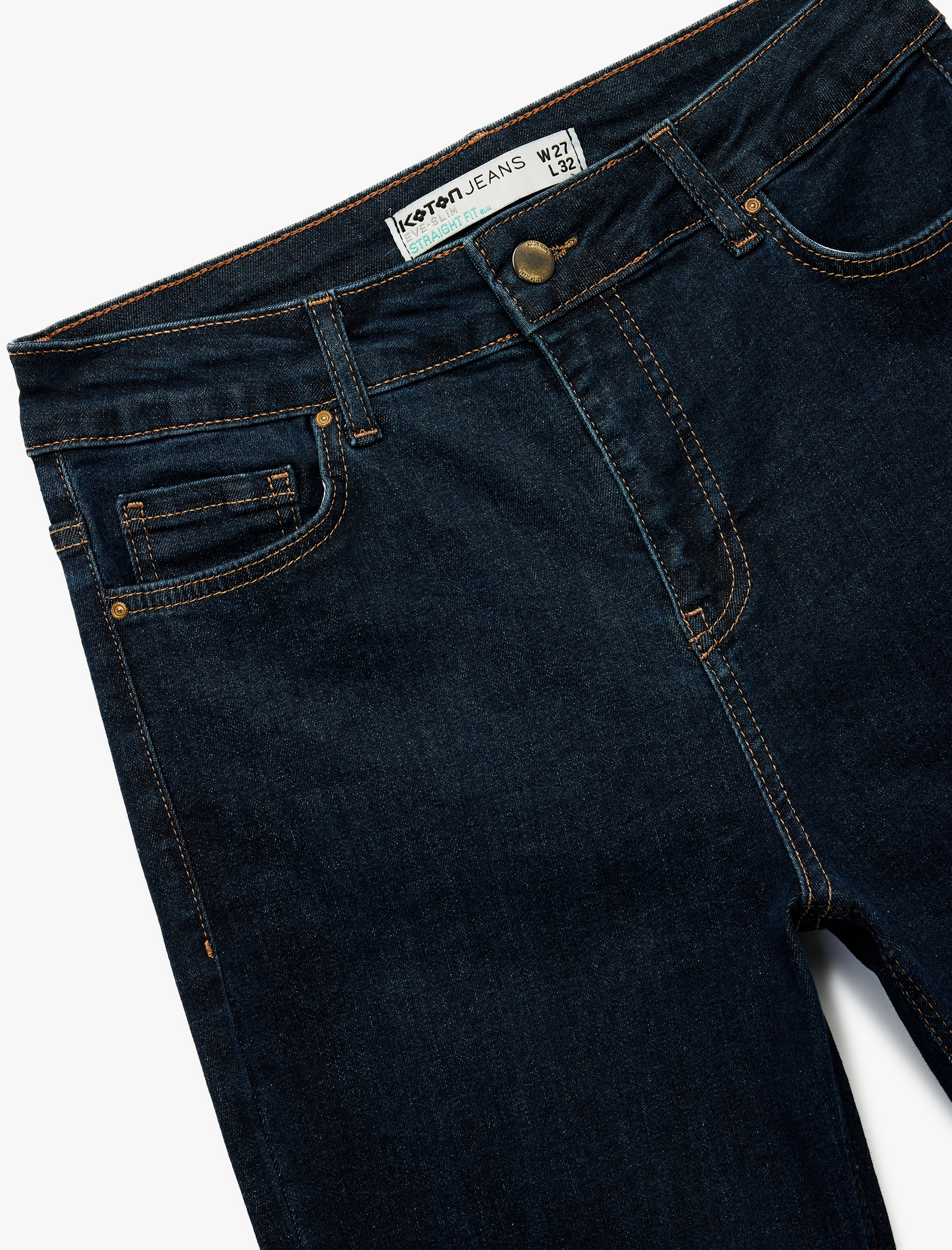   Slim Fit Düz Paça Düğmeli Pamuklu Jean Pantolon - Straight Jeans