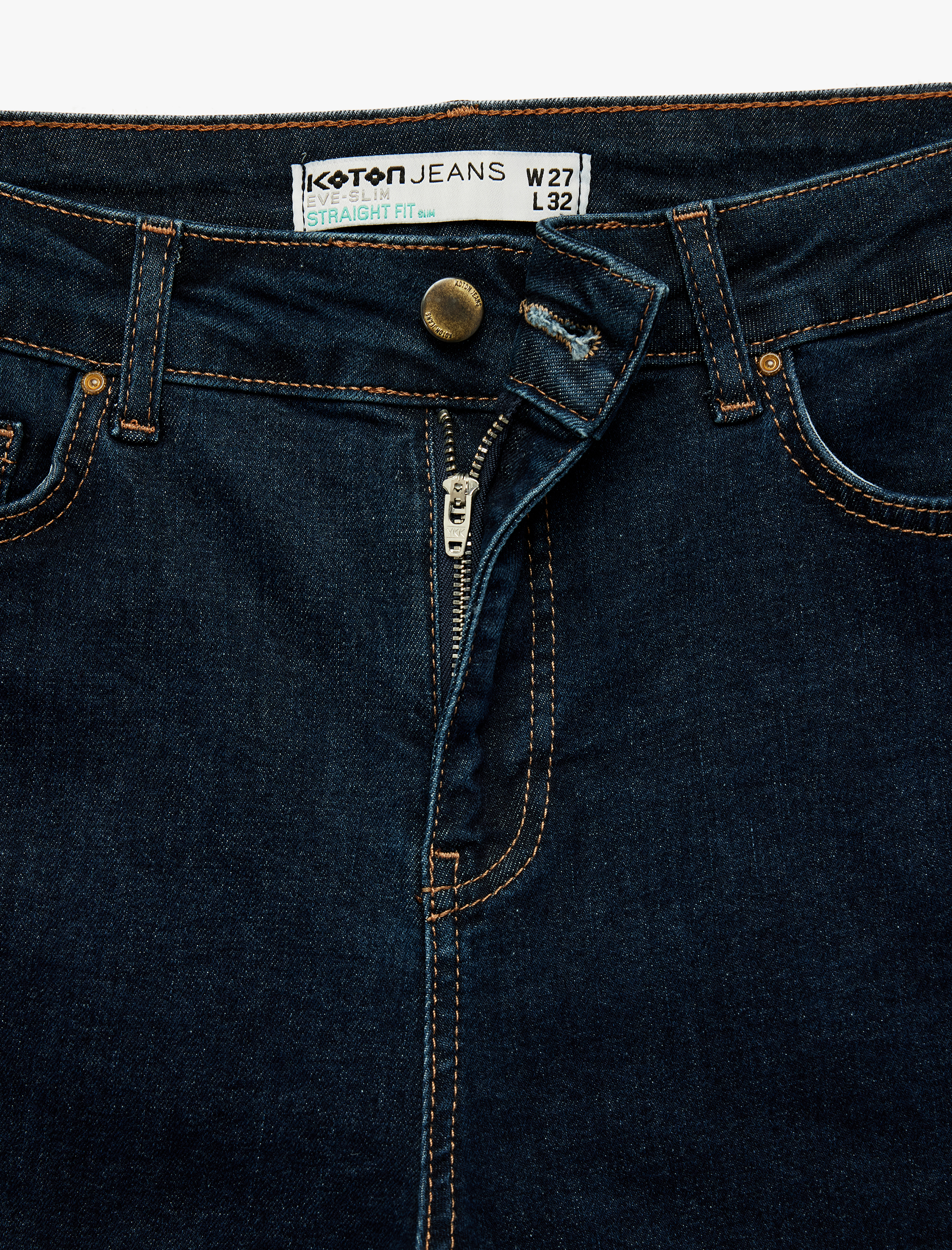   Slim Fit Düz Paça Düğmeli Pamuklu Jean Pantolon - Straight Jeans