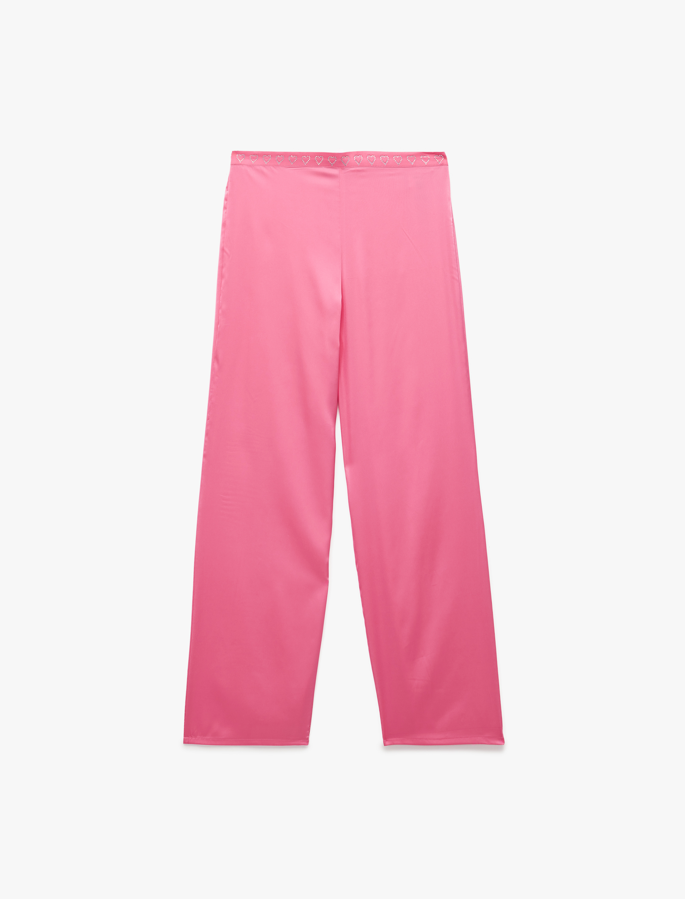   Uzun Rahat Kalıp Kalpli Saten Pijama Altı