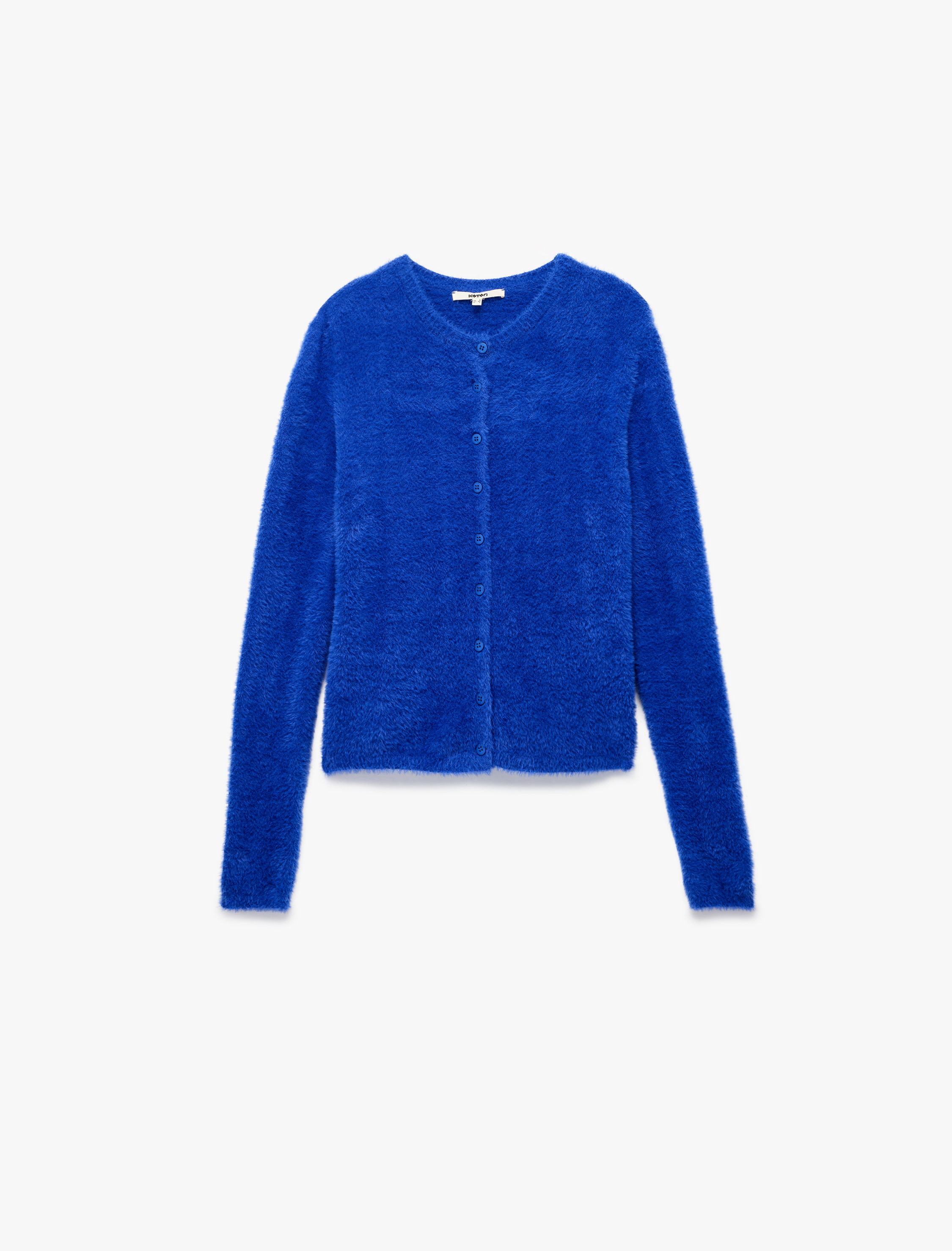   Uzun Kollu Bisiklet Yaka Düğmeli Peluş Triko Hırka