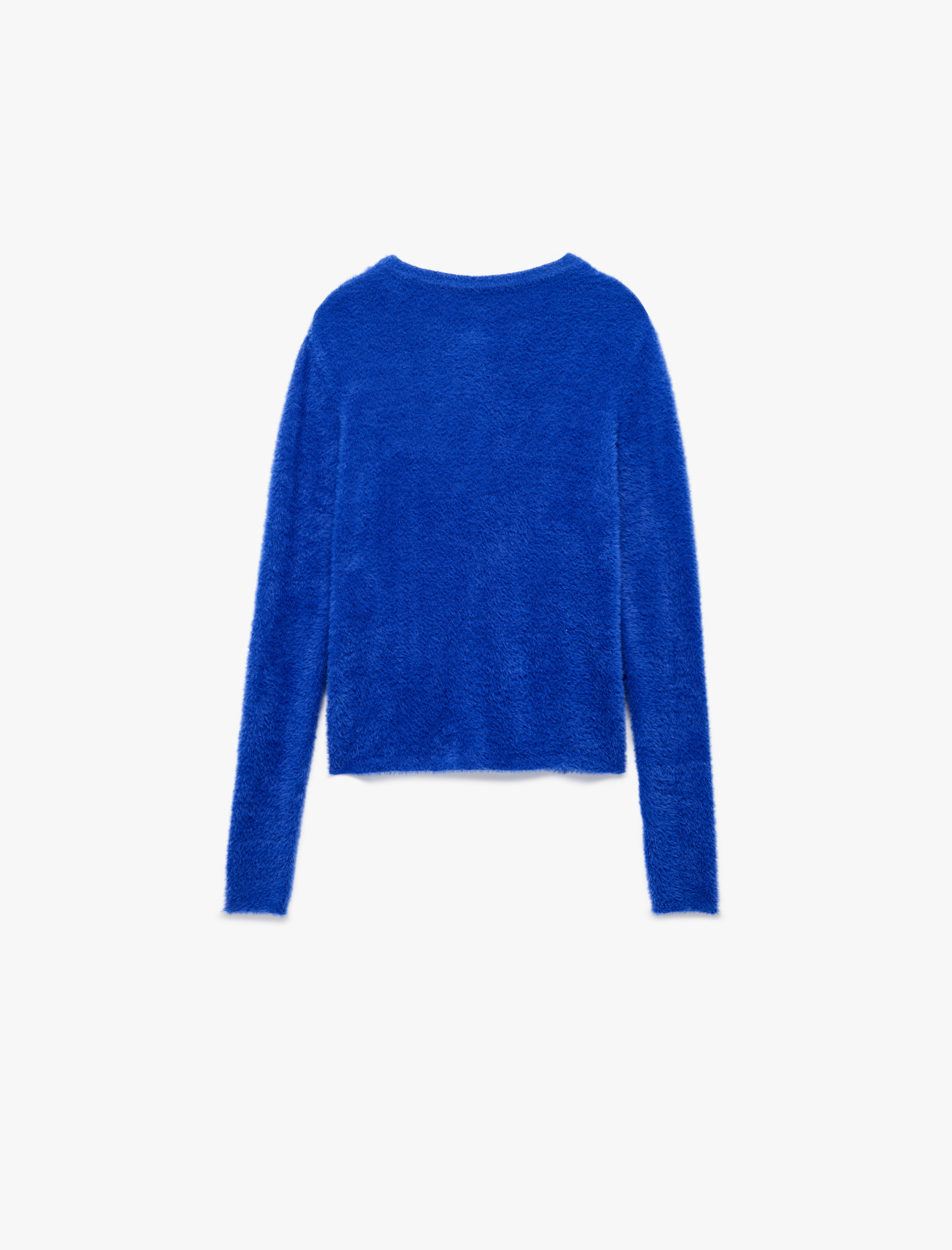   Uzun Kollu Bisiklet Yaka Düğmeli Peluş Triko Hırka