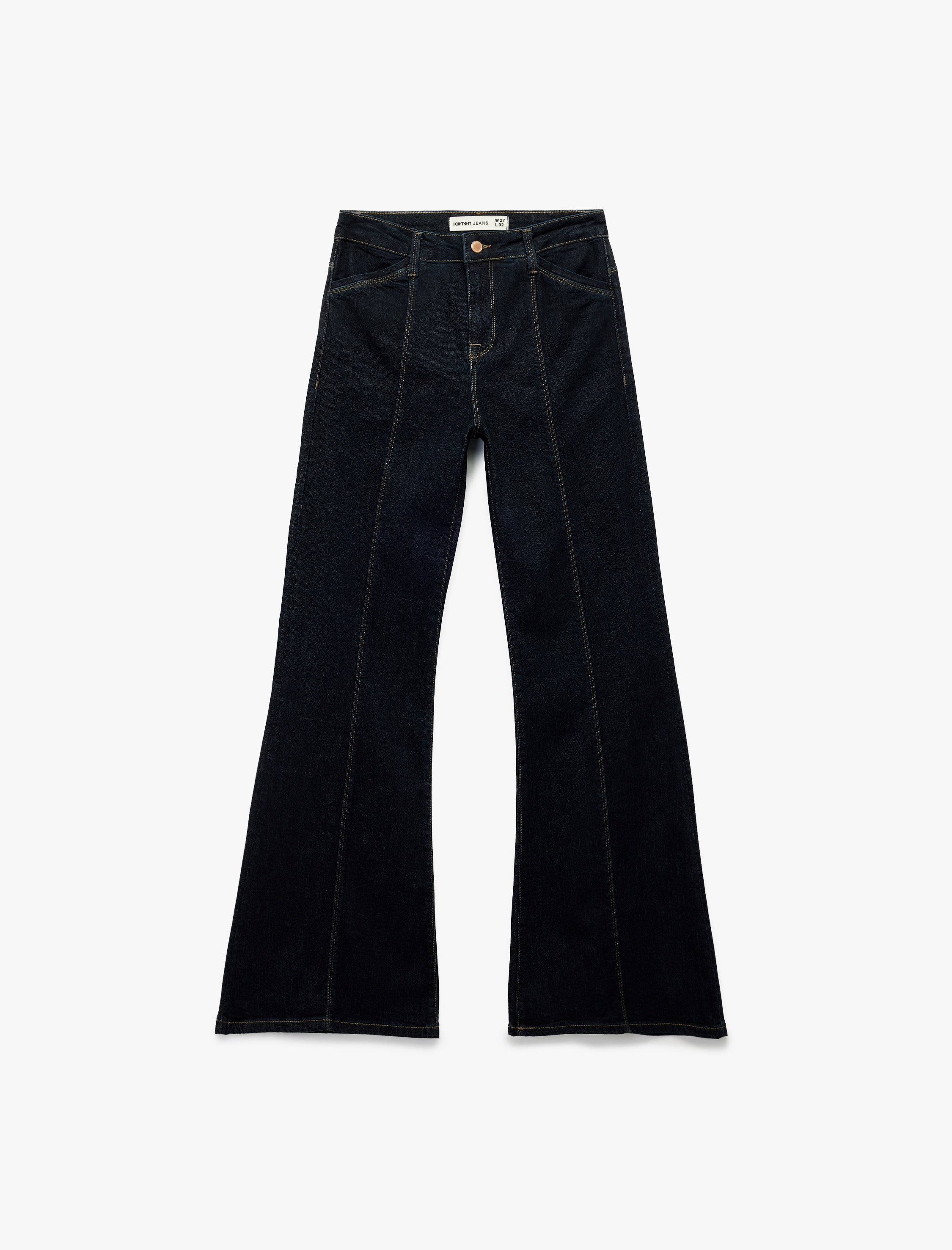 Nervürlü Yüksek Bel Dar Kesim İspanyol Paça Jean Pantolon - Flare Jeans
