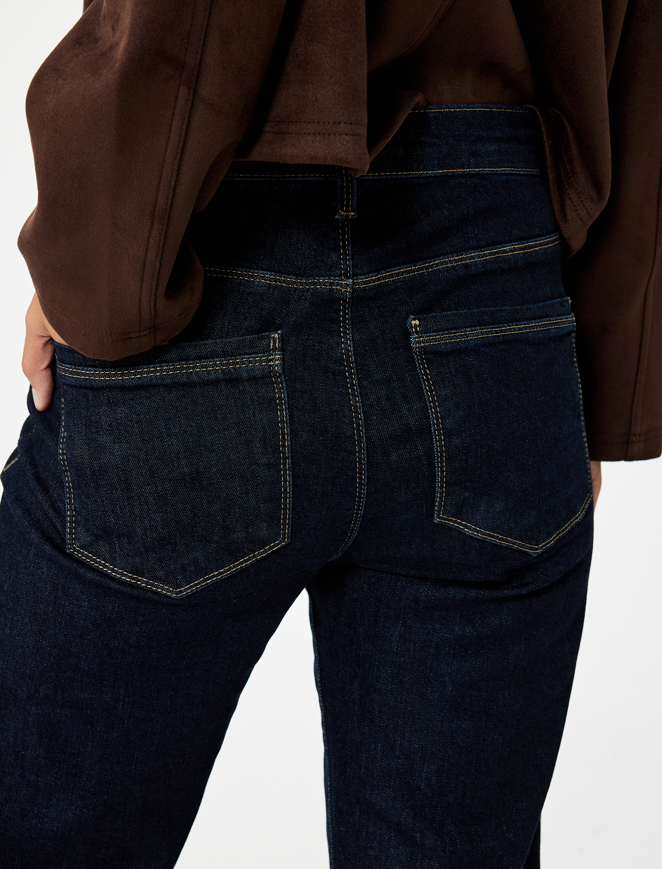 Nervürlü Yüksek Bel Dar Kesim İspanyol Paça Jean Pantolon - Flare Jeans