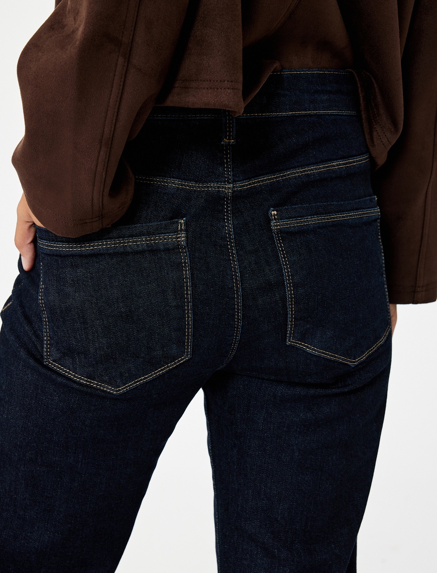   Nervürlü Yüksek Bel Dar Kesim İspanyol Paça Jean Pantolon - Flare Jeans