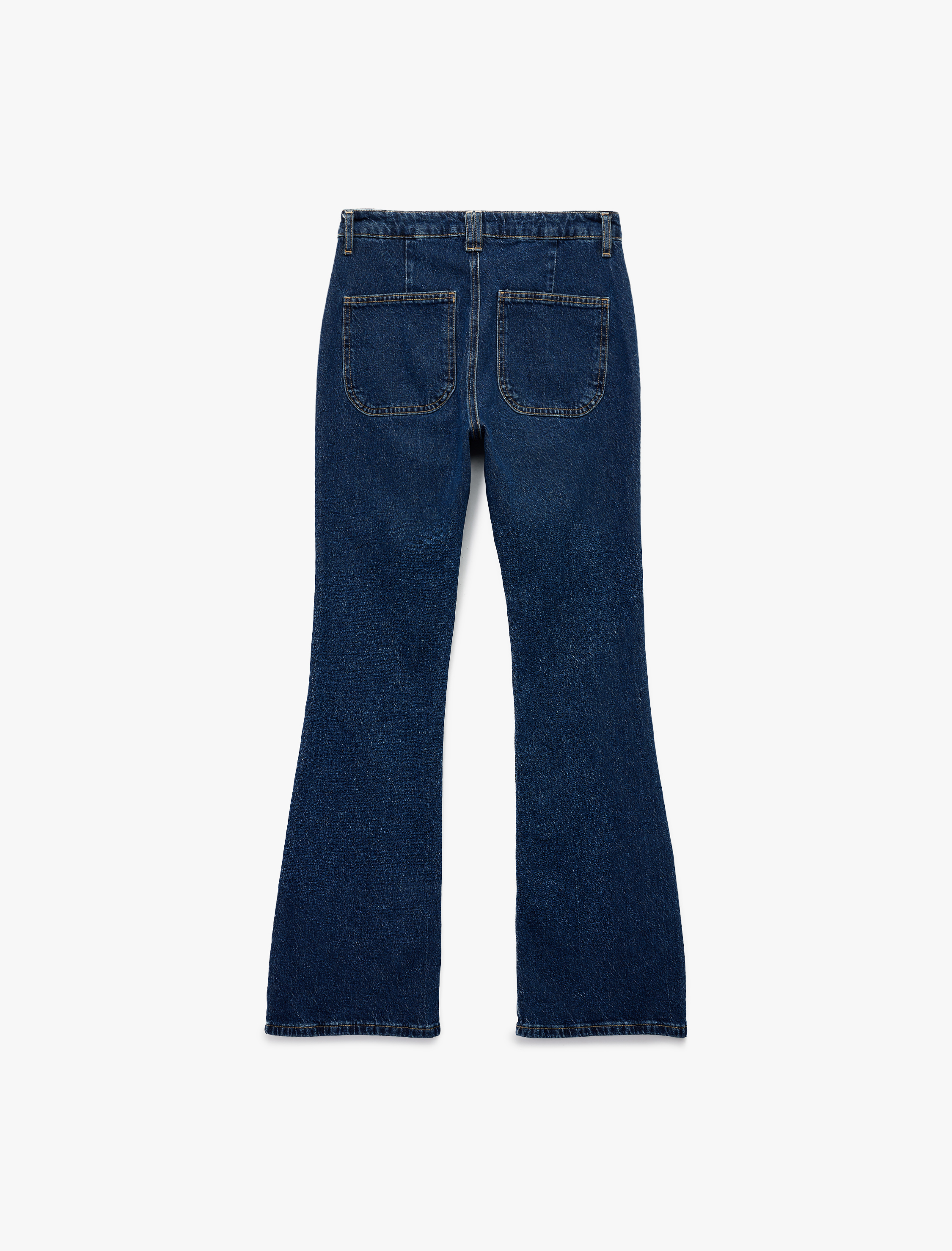   Yüksek Bel Düğmeli Dar Kesim Cep Detaylı Pamuklu İspanyol Paça Jean Pantolon - Flare Jeans