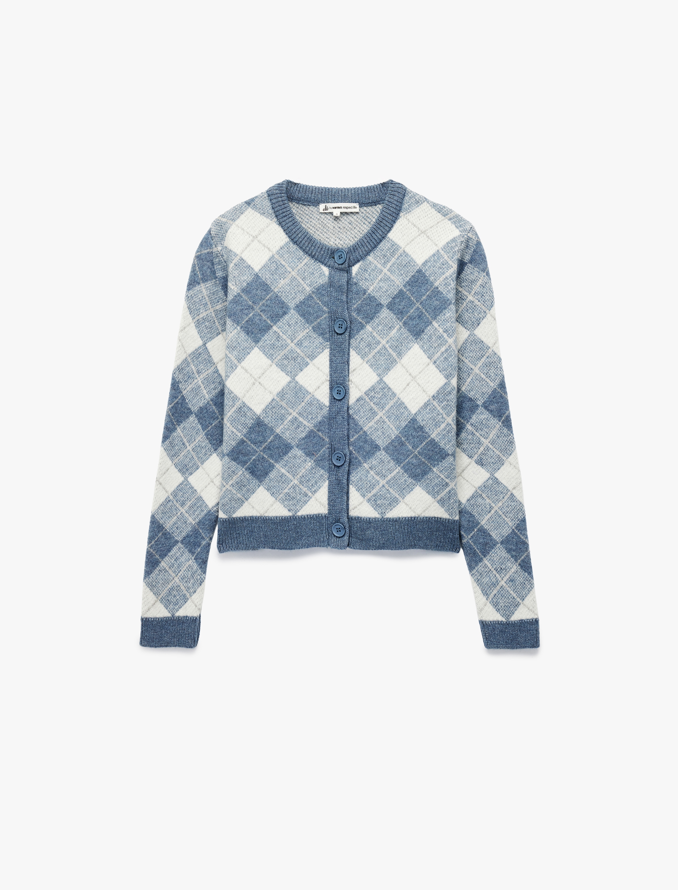   Düğmeli Uzun Kollu Bisiklet Yaka Baklava Desenli Triko Hırka