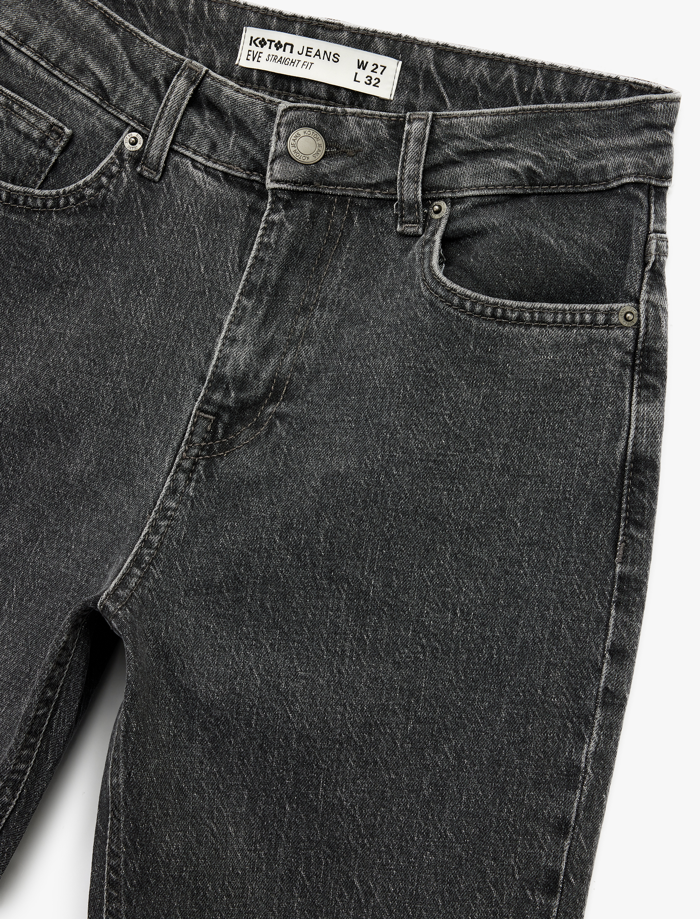   Standart Bel Düz Paça Düğmeli Cepli Straight Fit Jean Pantolon - Straight Jeans