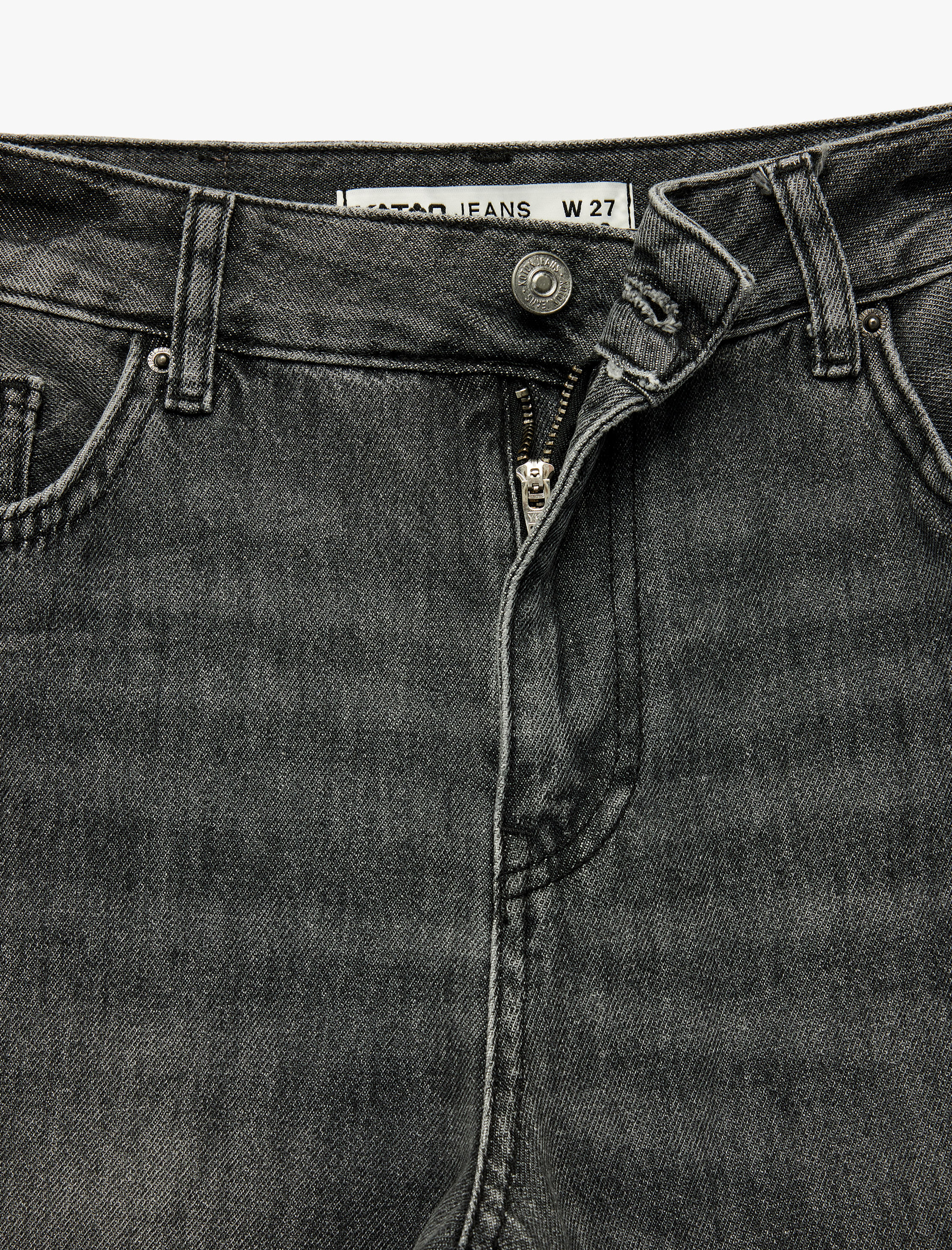   Yıkamalı Cepli Normal Bel Düz Paça Jean Pantolon -  Longer Straight Fit Jean