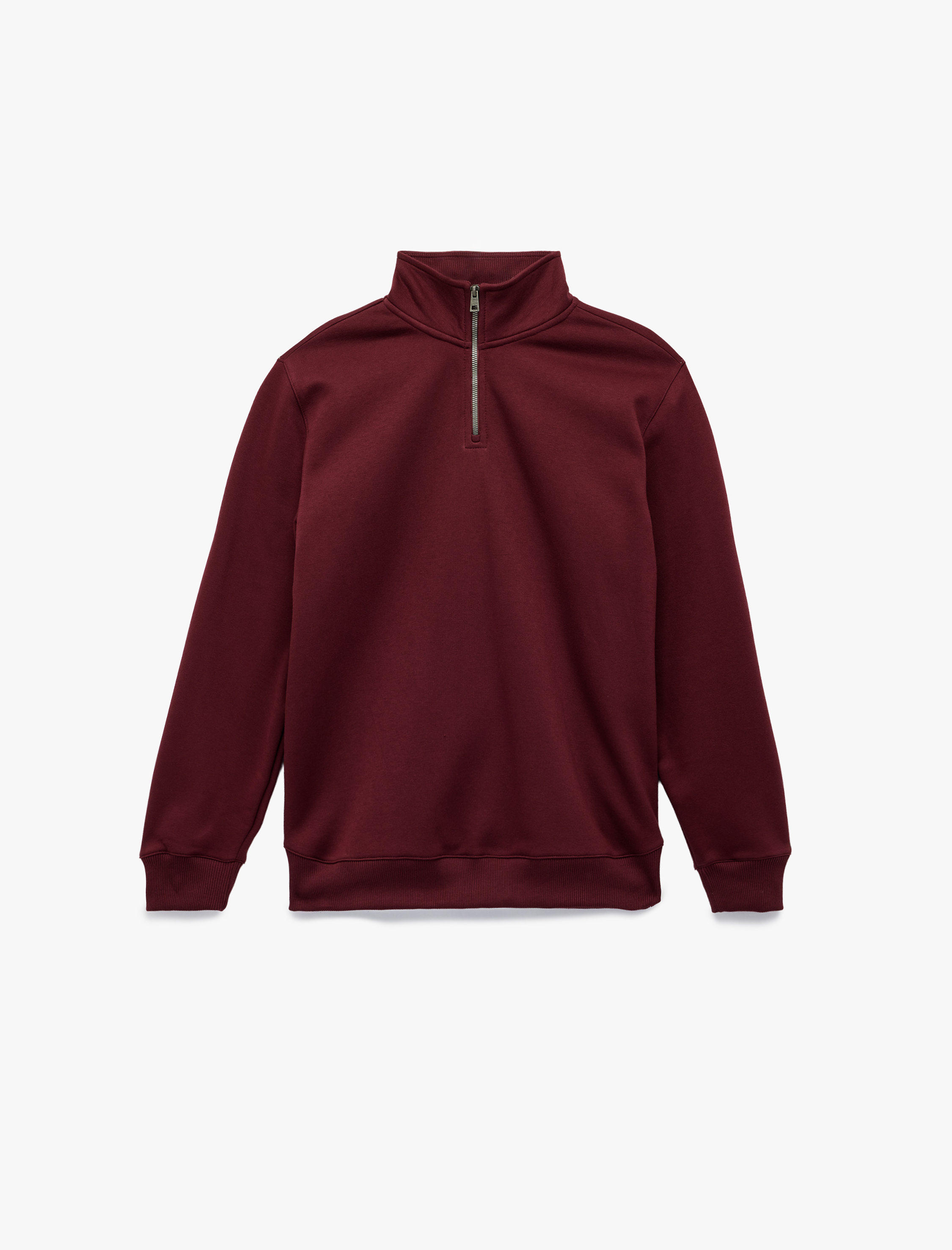   Uzun Kollu Şardonlu Basic Yarım Fermuarlı Sweatshirt
