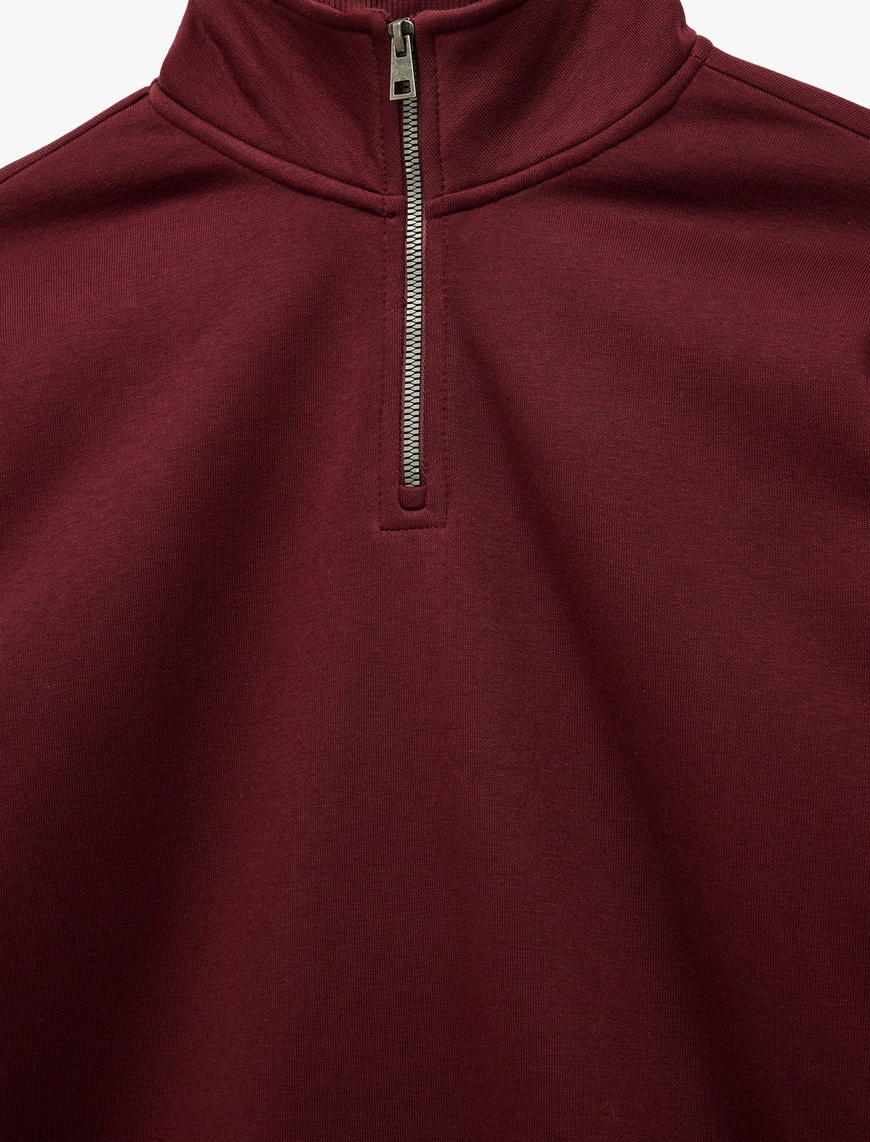   Uzun Kollu Şardonlu Basic Yarım Fermuarlı Sweatshirt