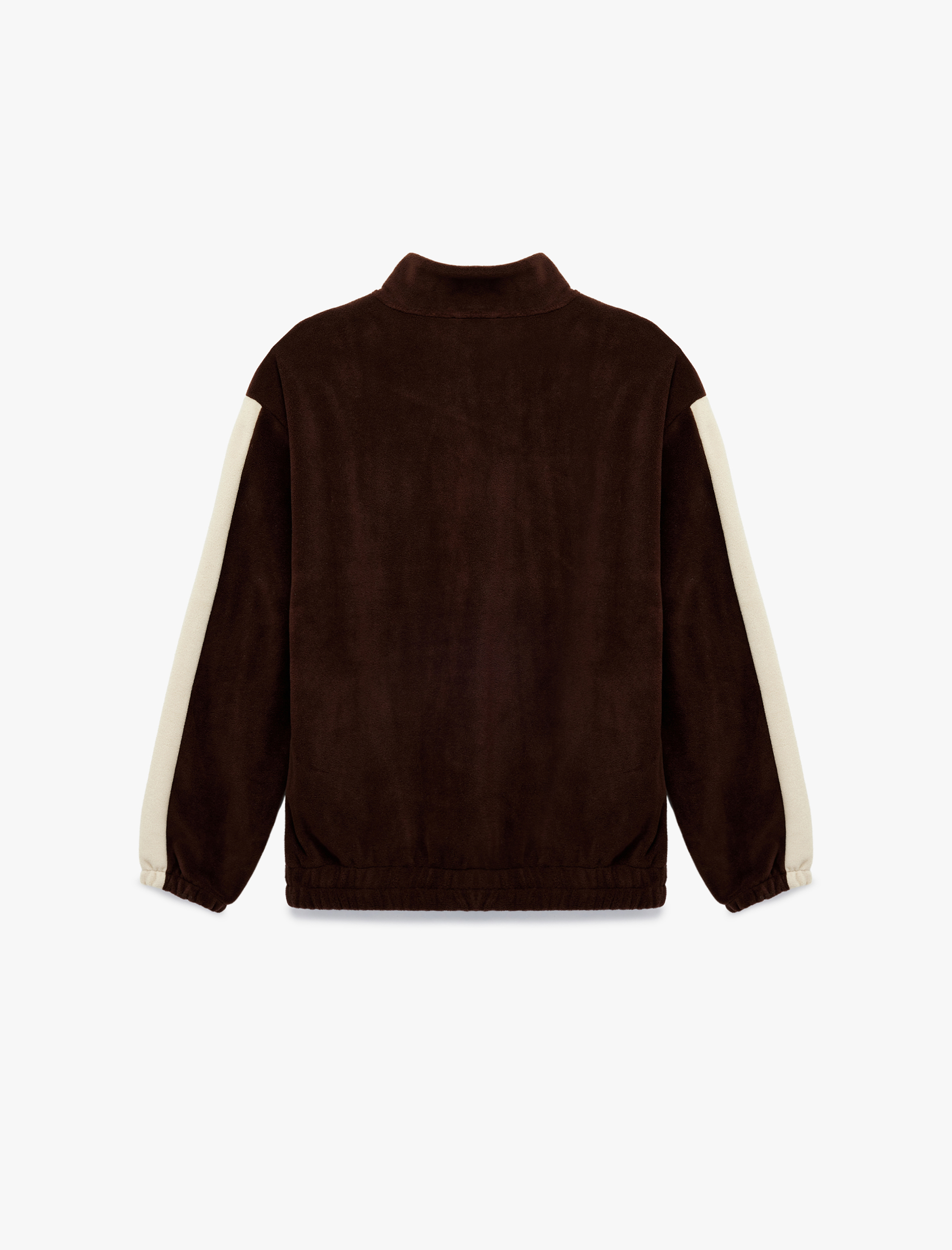   Nakışlı Uzun Kollu Renk Bloklu Yarım Fermuarlı Polar Sweatshirt