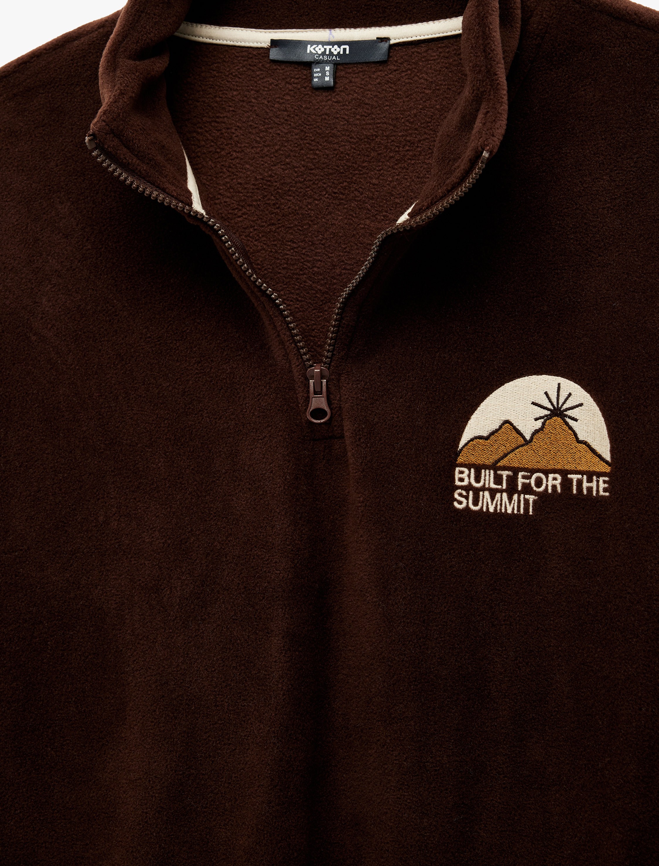   Nakışlı Uzun Kollu Renk Bloklu Yarım Fermuarlı Polar Sweatshirt