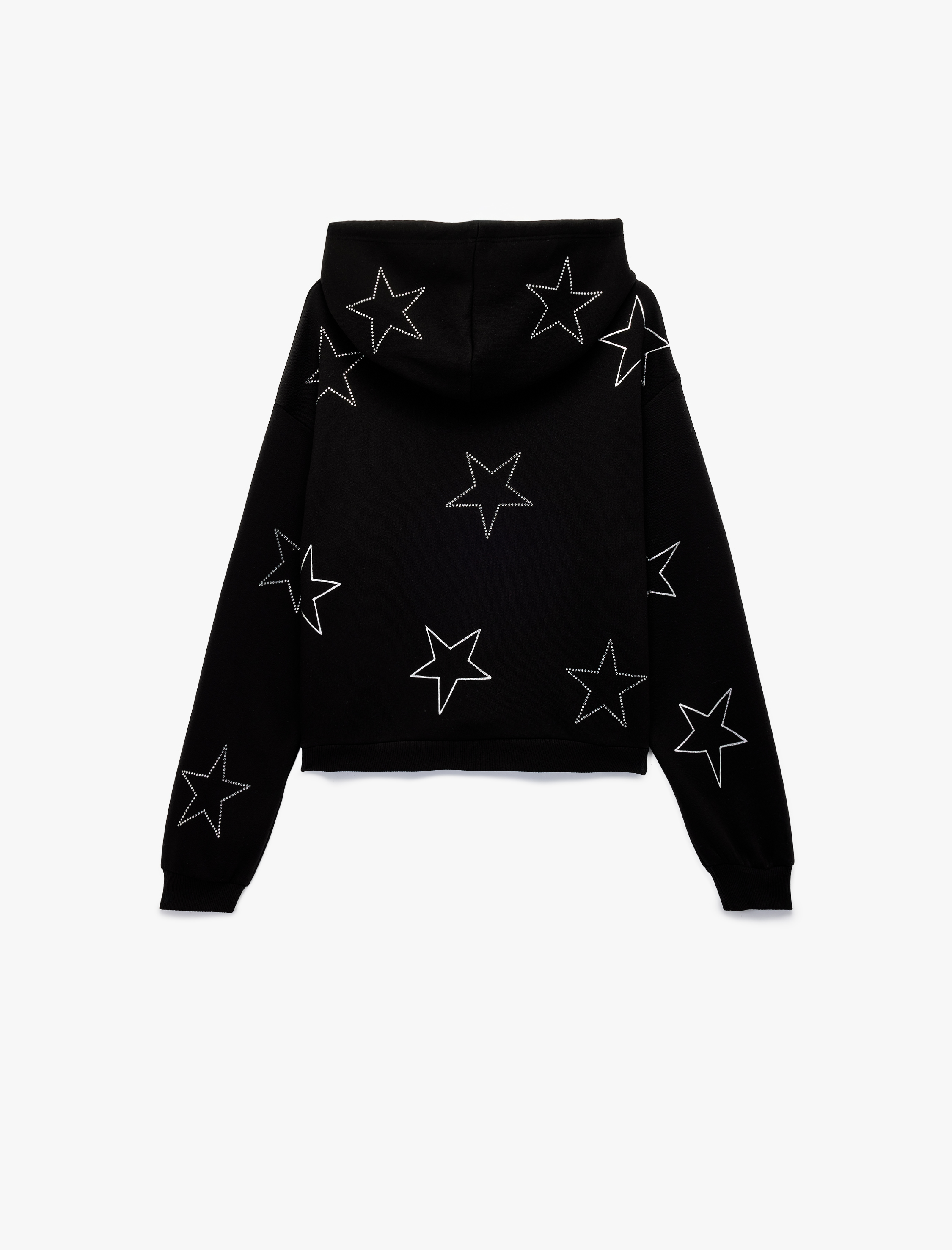   Şardonlu Uzun Kollu Kapüşonlu Oversize Taşlı Sweatshirt