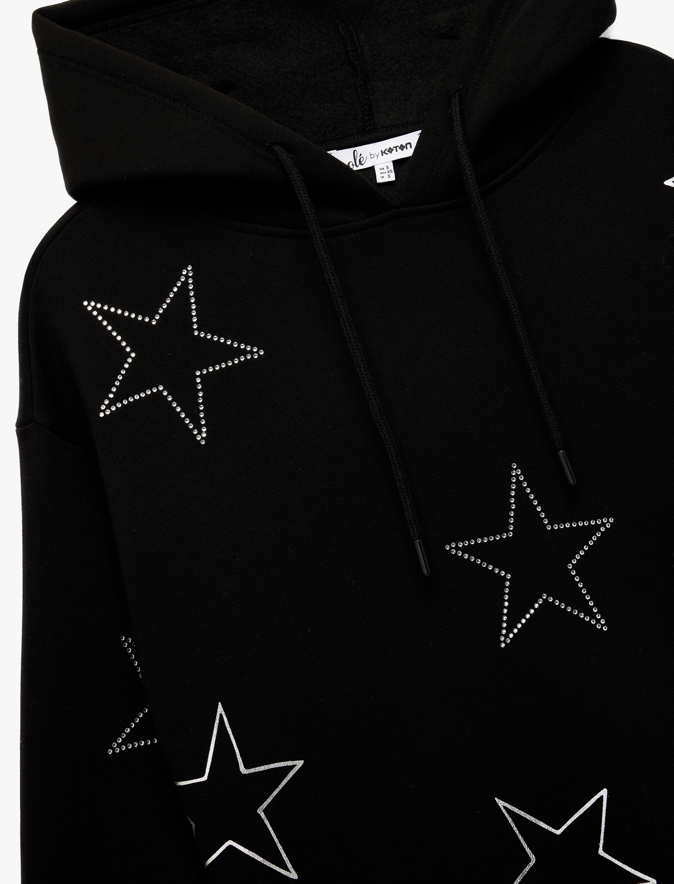   Şardonlu Uzun Kollu Kapüşonlu Oversize Taşlı Sweatshirt