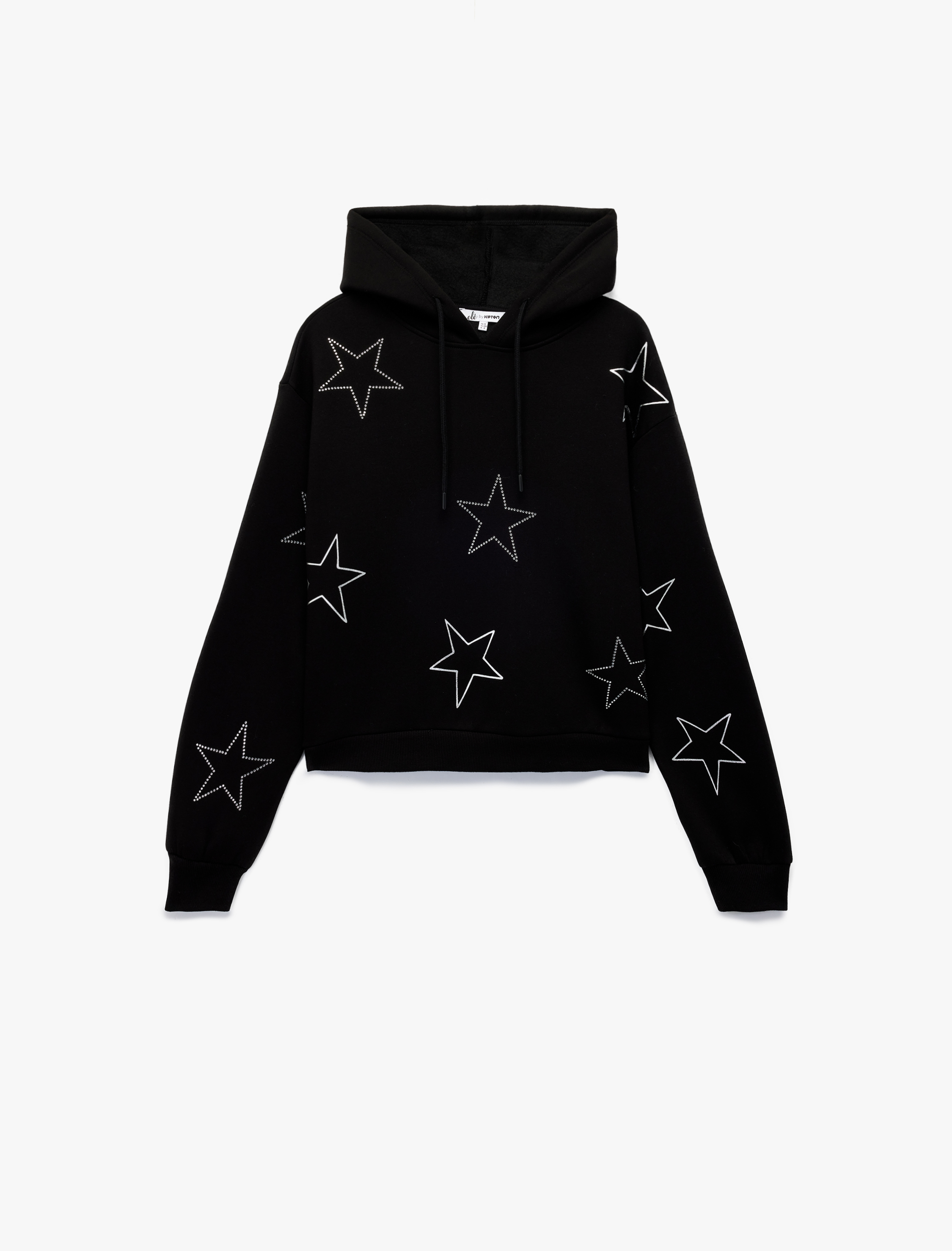   Şardonlu Uzun Kollu Kapüşonlu Oversize Taşlı Sweatshirt