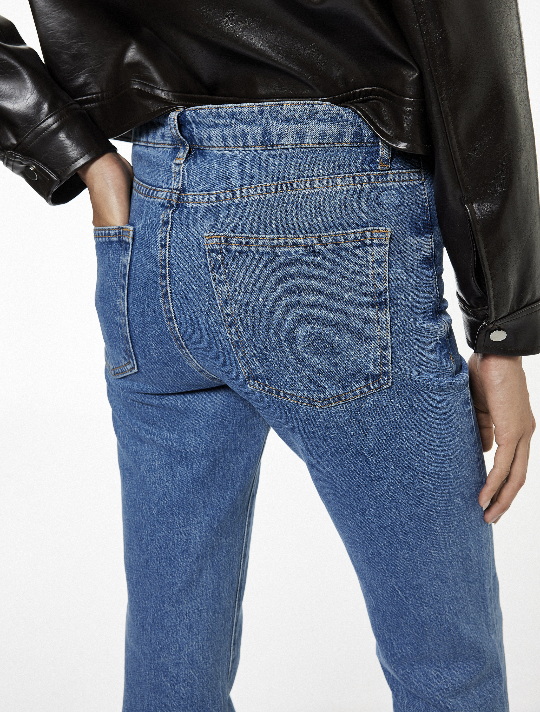   Yüksek Bel Düğmeli Cepli Dar Kalıp İspanyol Paça Jean Pantolon - Flare Jeans