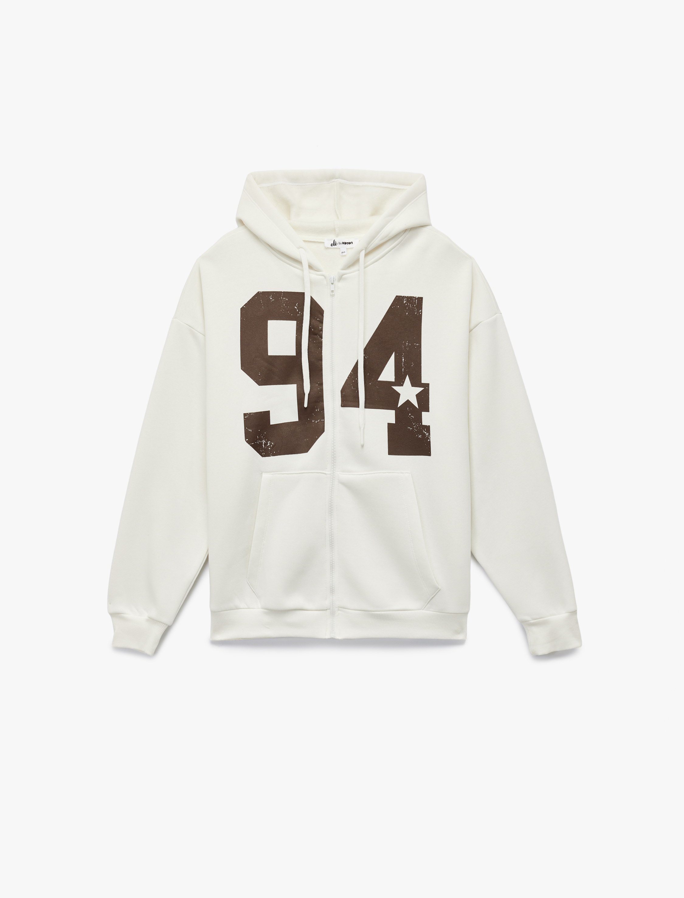   Şardonlu Kapüşonlu Baskılı Kanguru Cepli Oversize Fermuarlı Sweatshirt