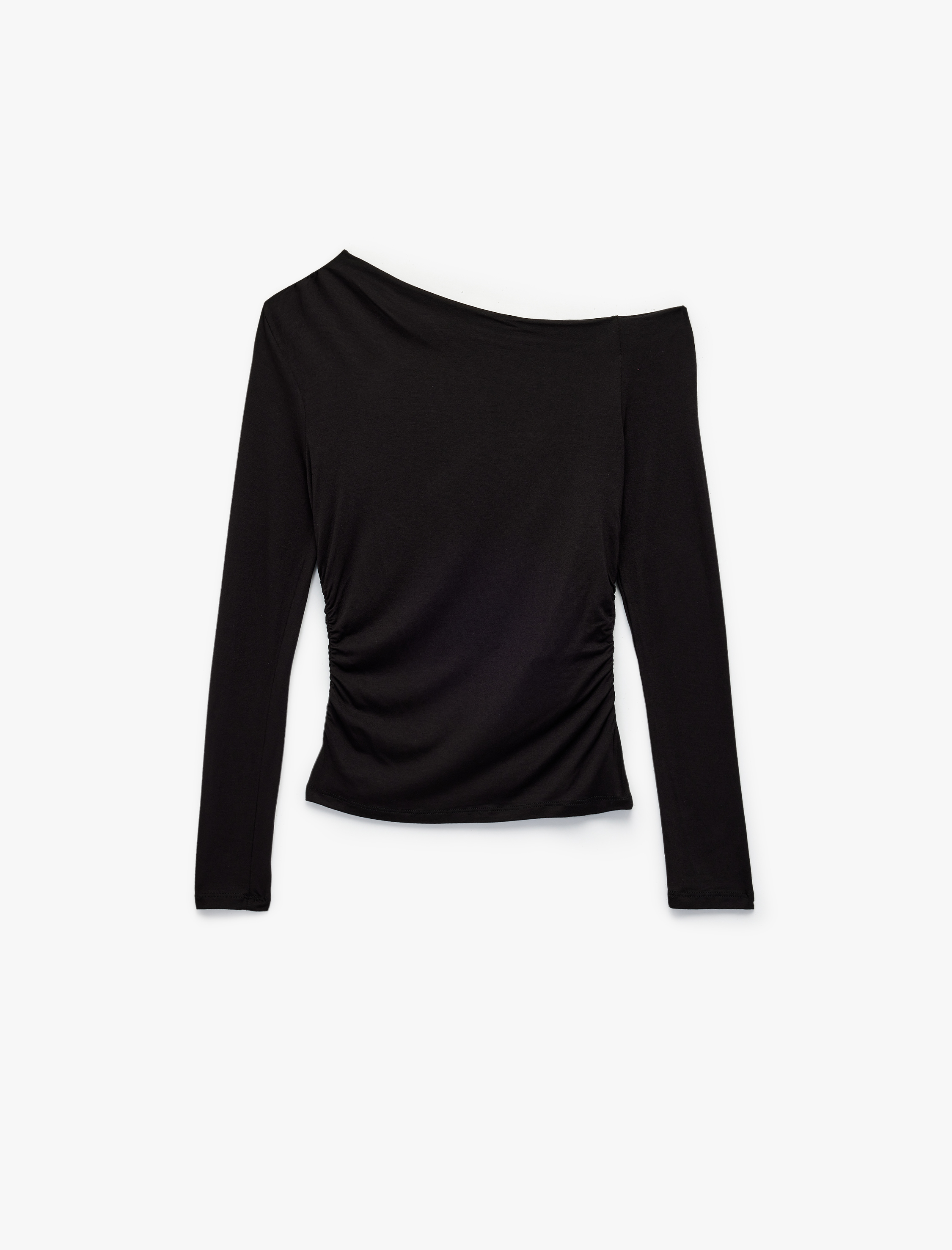   Slim Fit Omzu Açık Uzun Kollu Viskon Drapeli Tişört