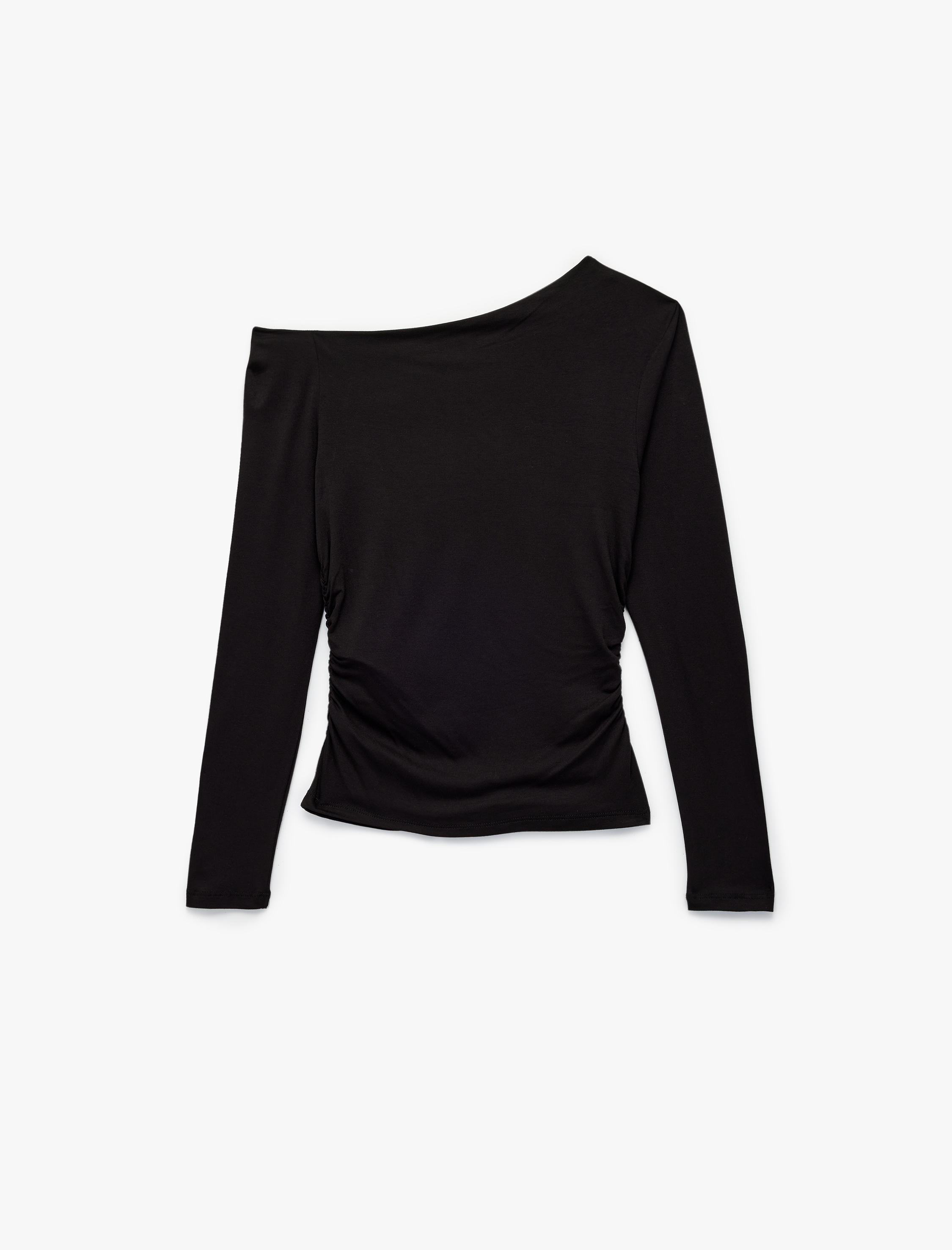   Slim Fit Omzu Açık Uzun Kollu Viskon Drapeli Tişört