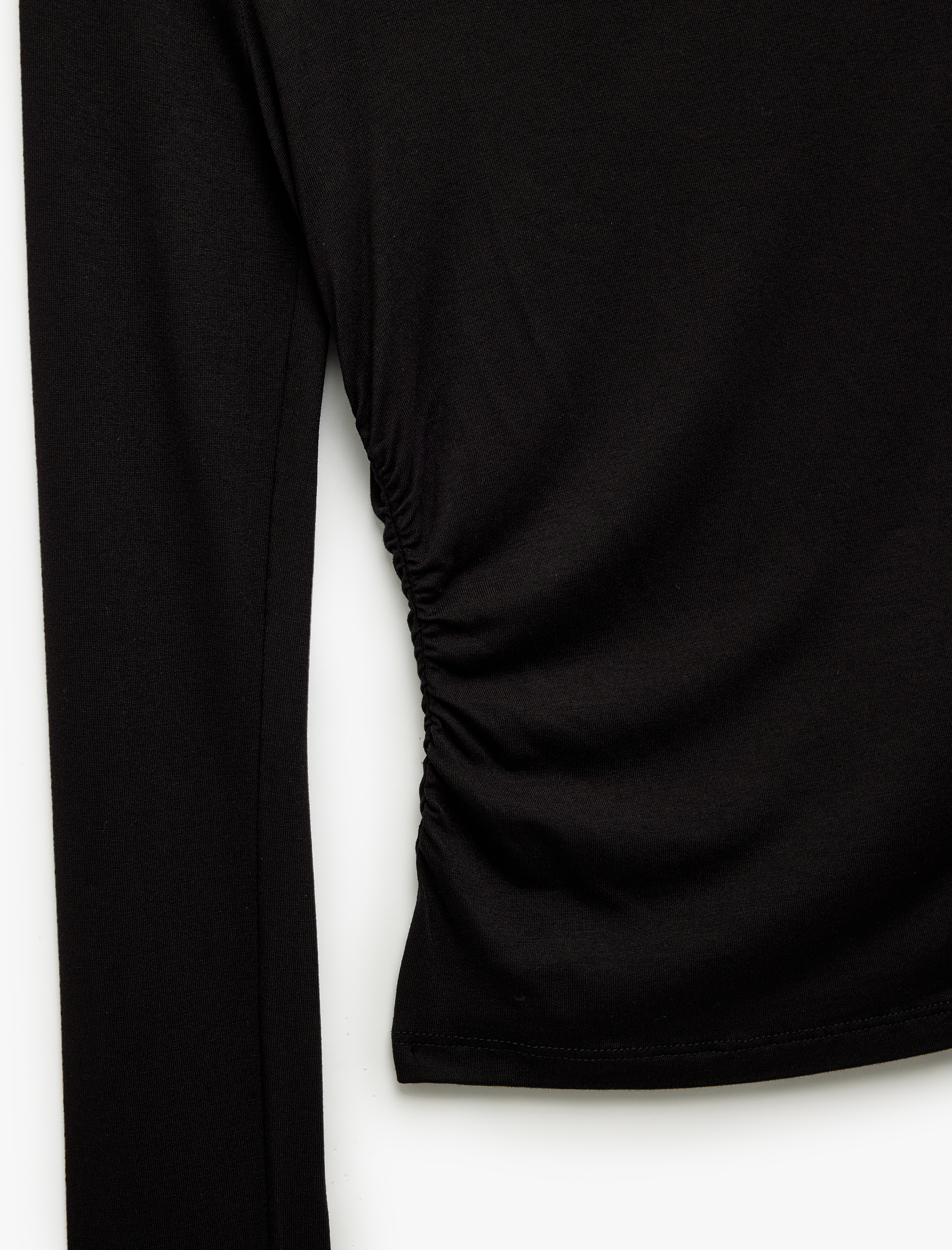   Slim Fit Omzu Açık Uzun Kollu Viskon Drapeli Tişört