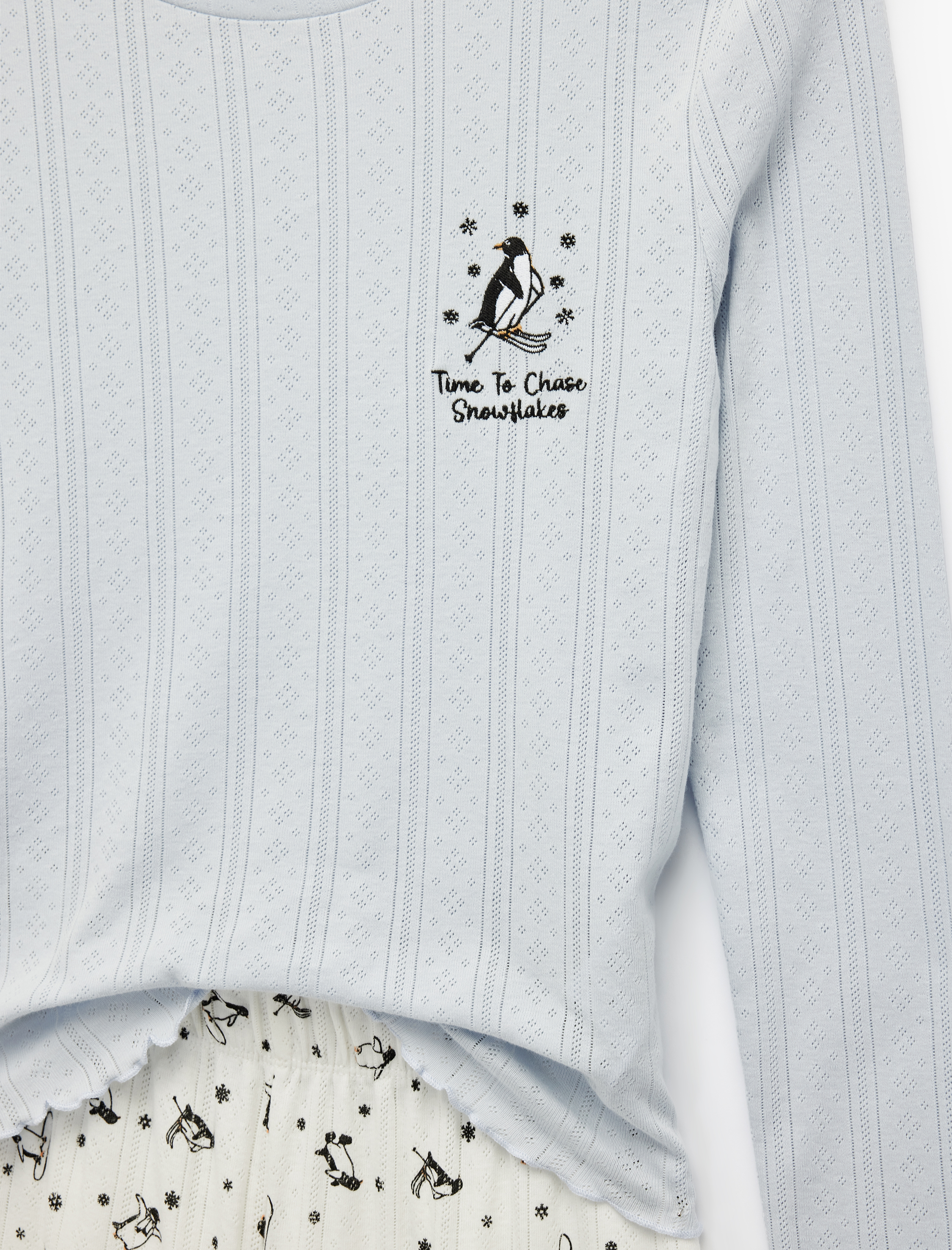   Pamuklu Uzun Kollu Bisiklet Yaka Penguen Baskılı Pijama Takımı