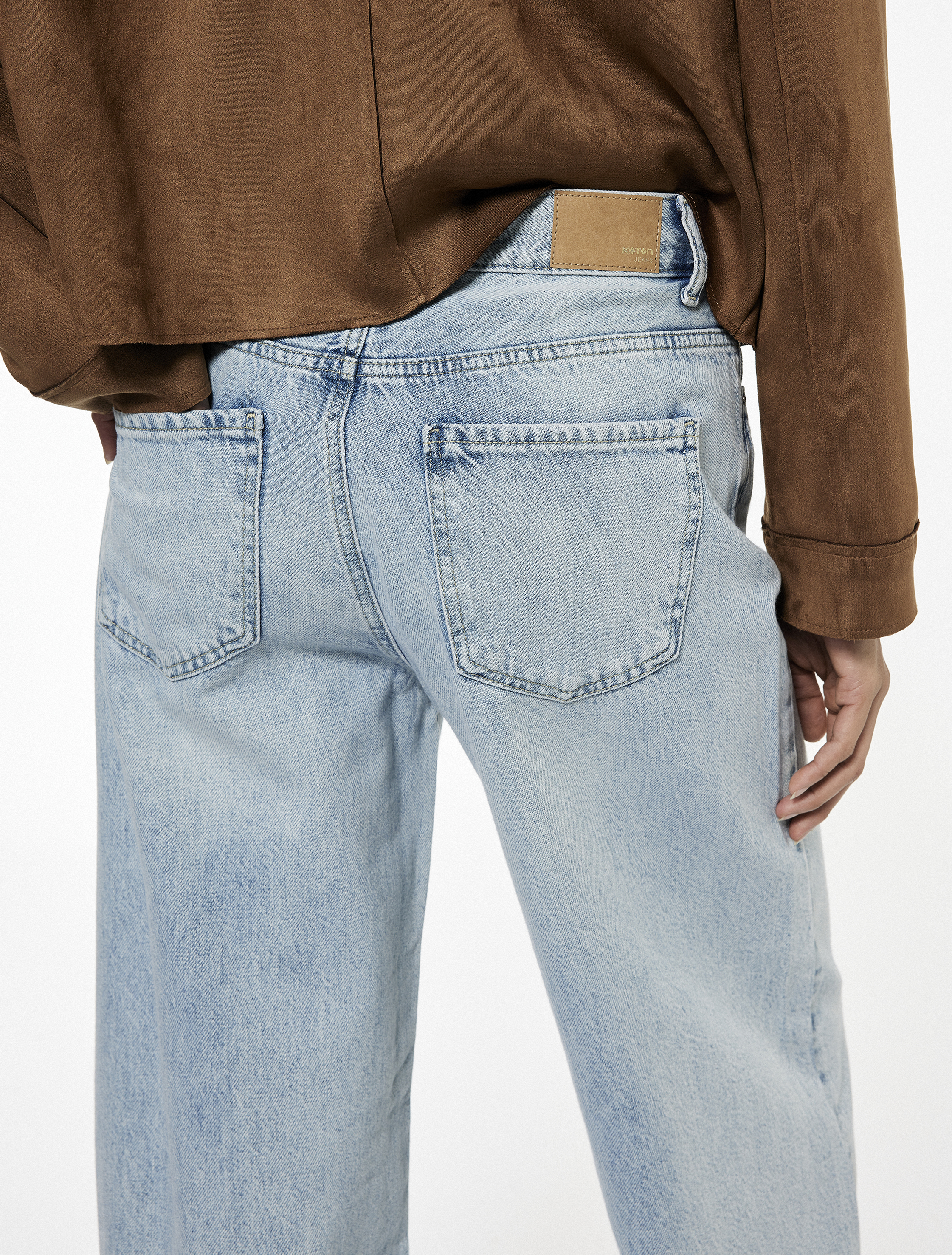   Düğmeli Cepli Rahat Kalıp Pamuklu Bol Paça Jean Pantolon - Loose Straight Fit Jean