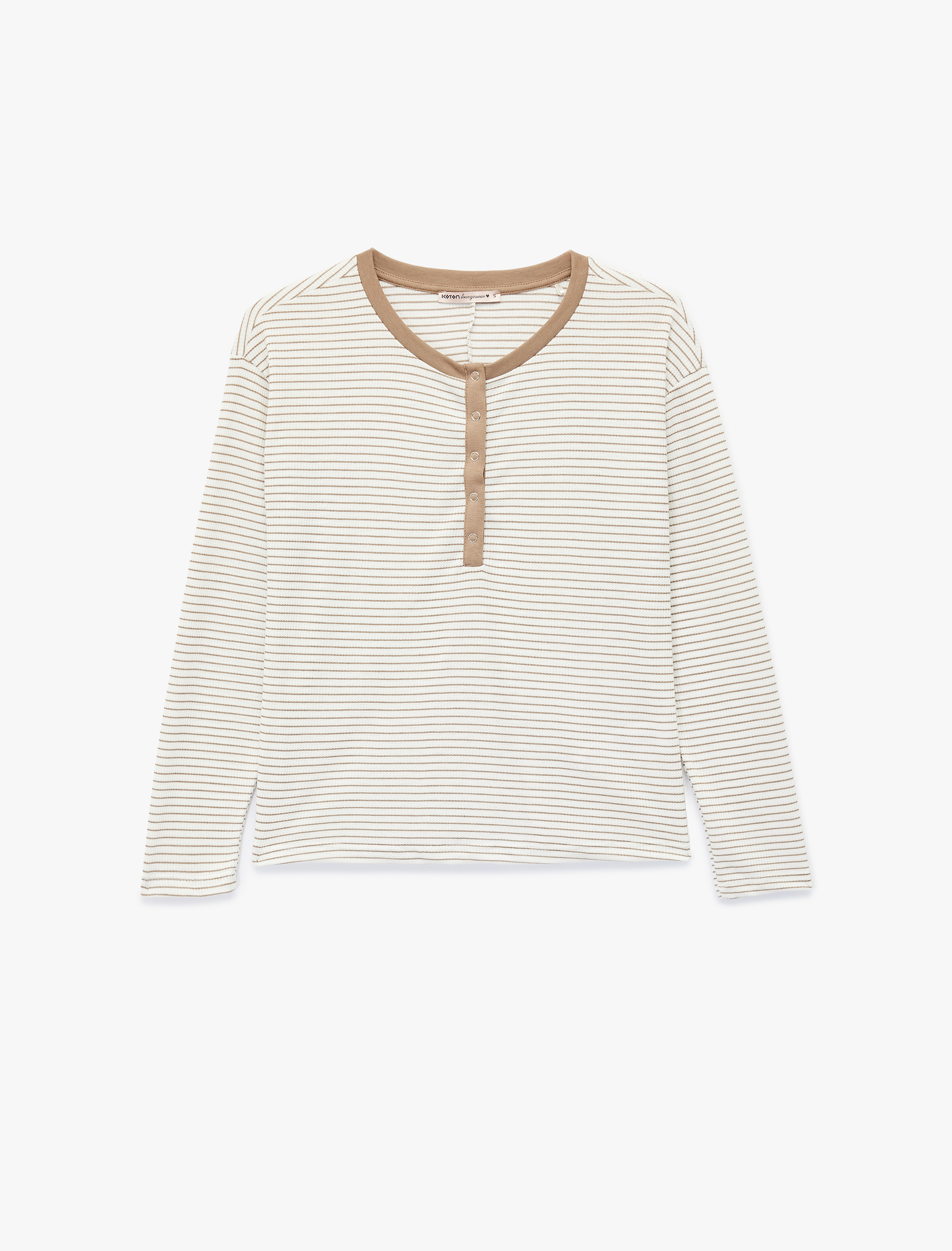   Çıtçıt Detaylı Uzun Kollu Bisiklet Yaka Pijama Üstü