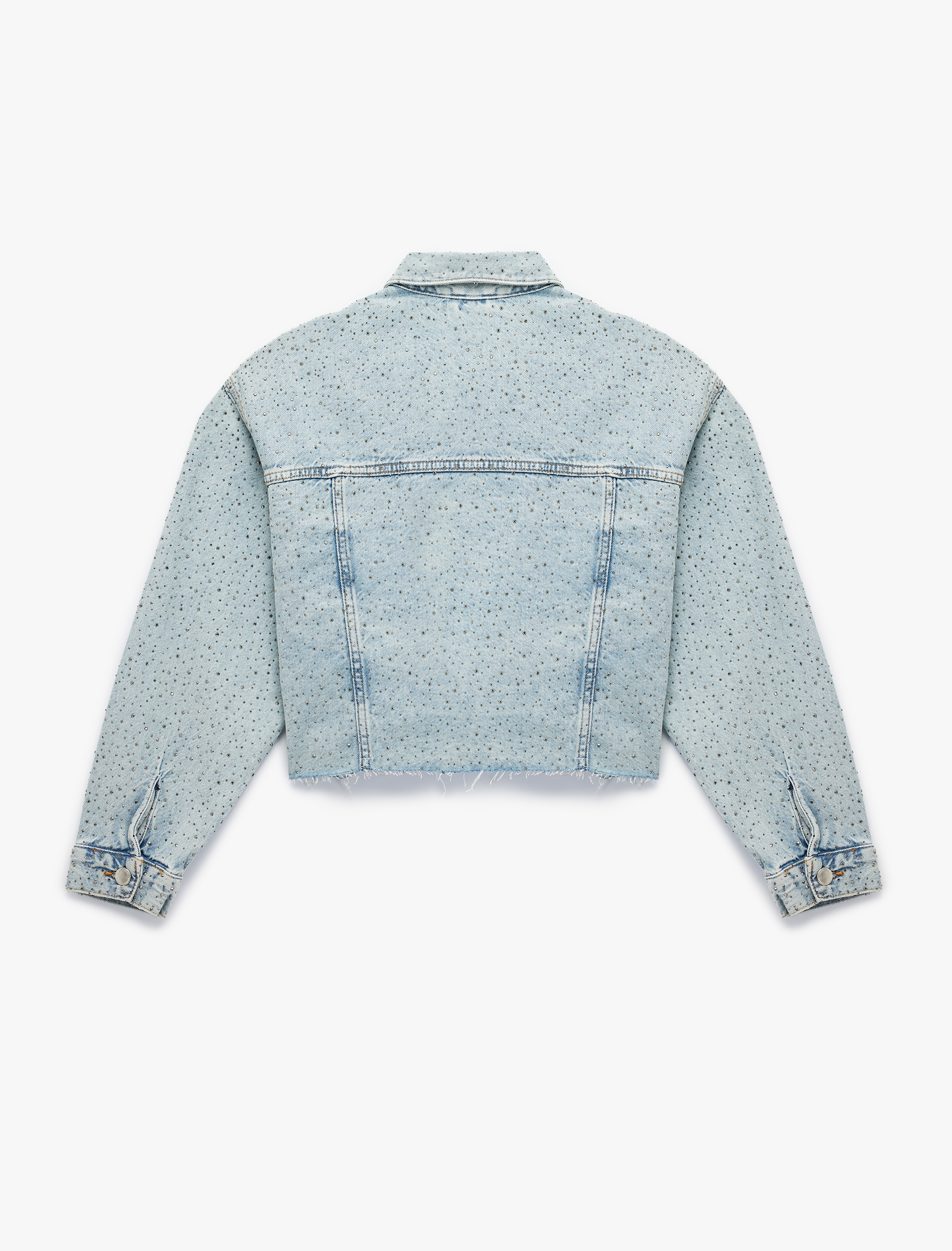   Cep Detaylı Düğmeli Klasik Yaka Taşlı Denim Ceket