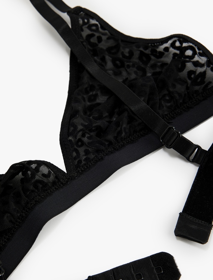  Rahat Kalıp Leopar Dokulu Tül Üçgen Bralet Sütyen