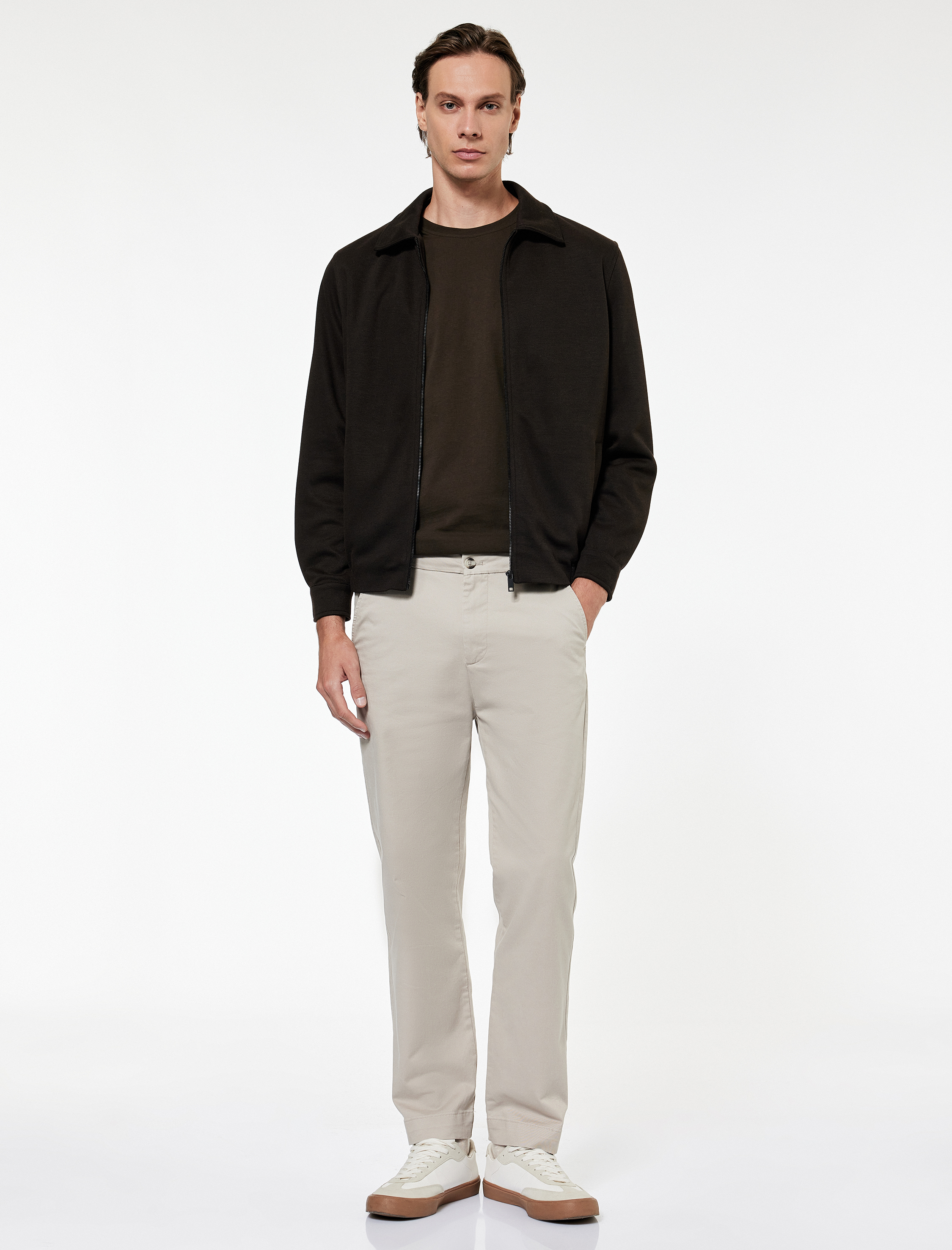   Viskon Karışımlı Cep Detaylı Fermuarlı Gömlek Yaka Mevsimlik Ceket