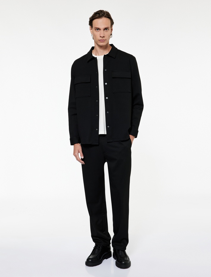  Regular Fit Kapaklı Cep Detaylı Viskon Karışımlı Klasik Yaka Uzun Kollu Gömlek Ceket