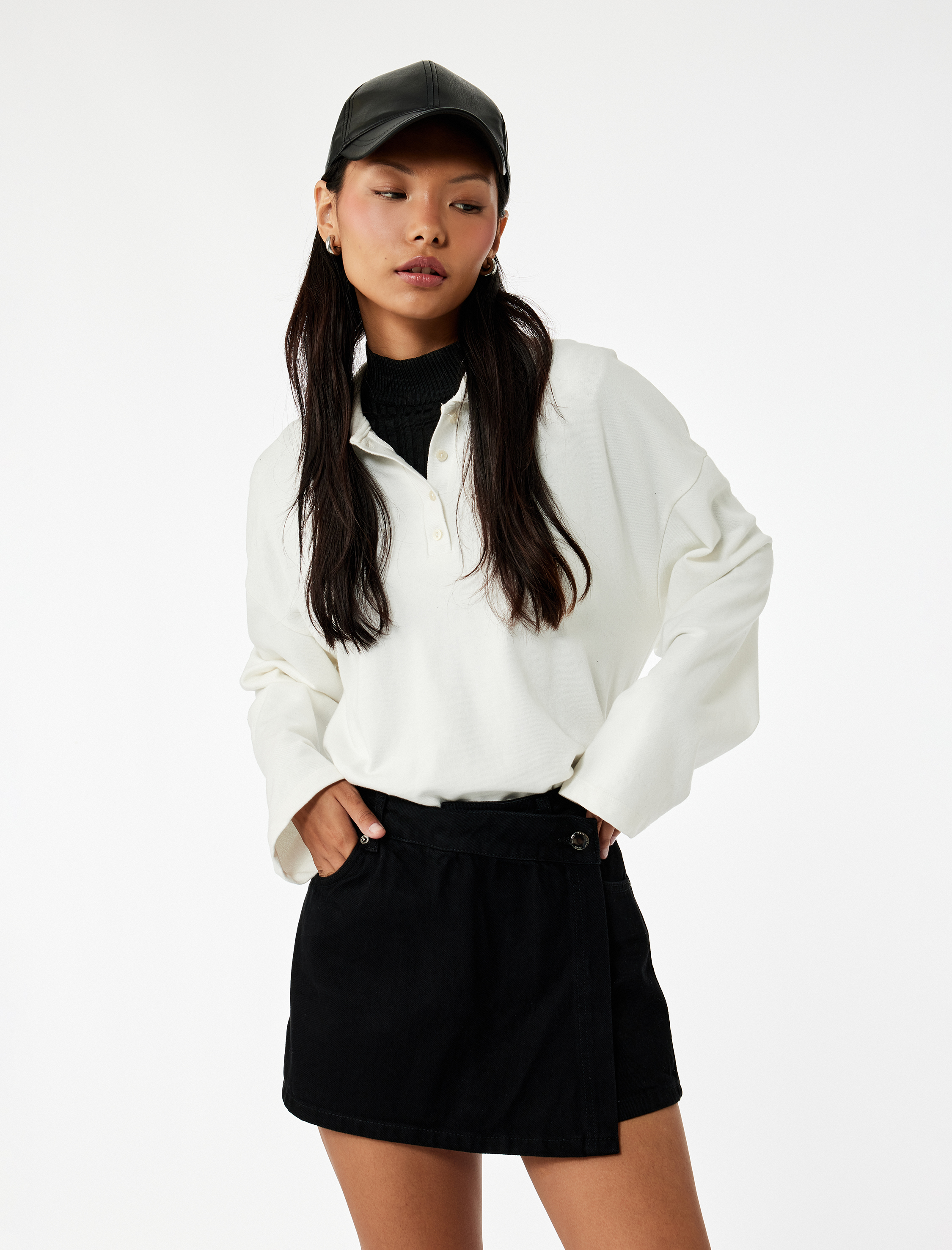   Düğme Detaylı Minim Denim Şort Etek