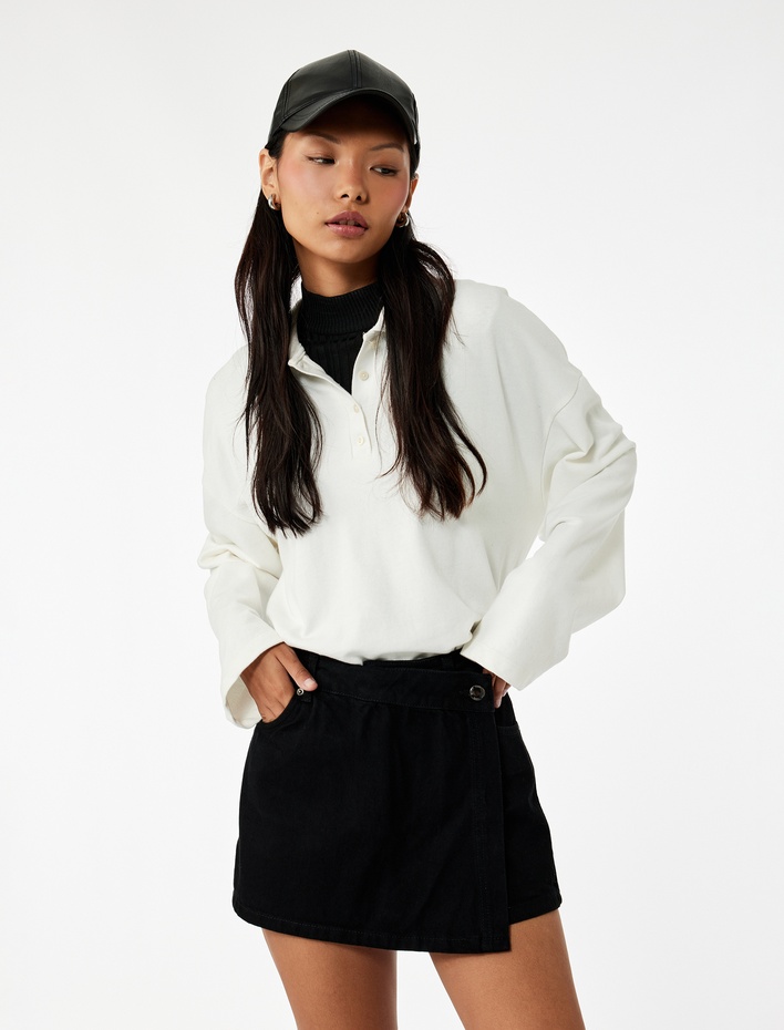  Düğme Detaylı Minim Denim Şort Etek