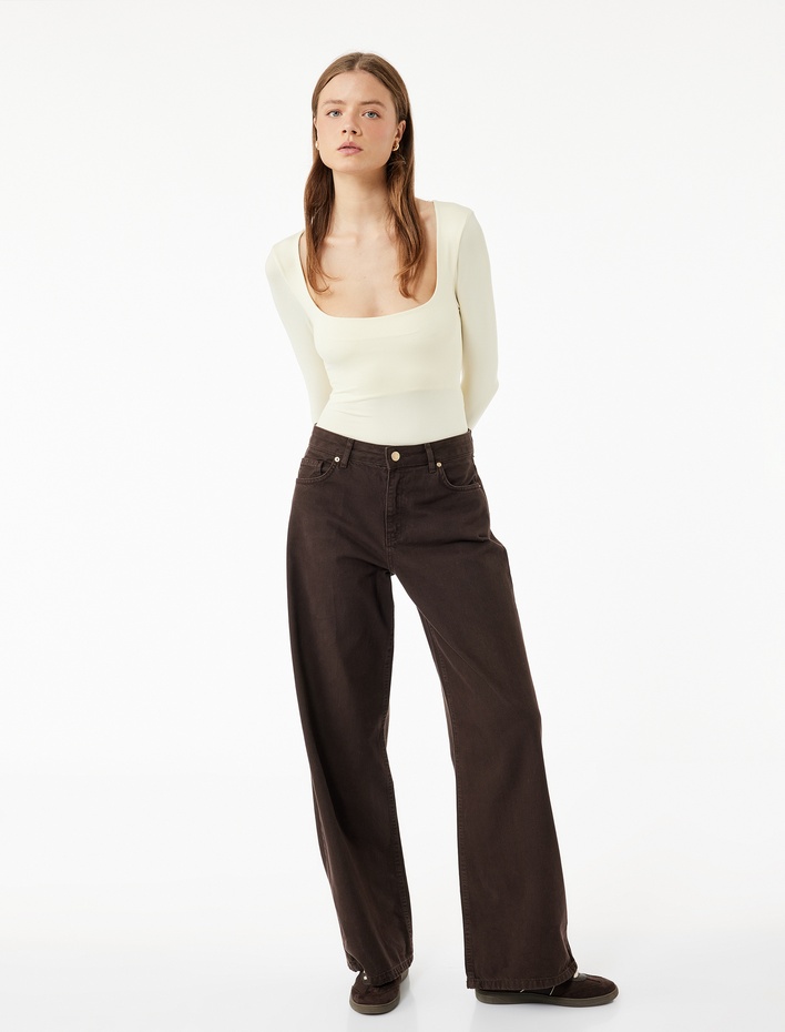  Kare Yaka Uzun Kollu Slim Fit Çıtçıtlı Body